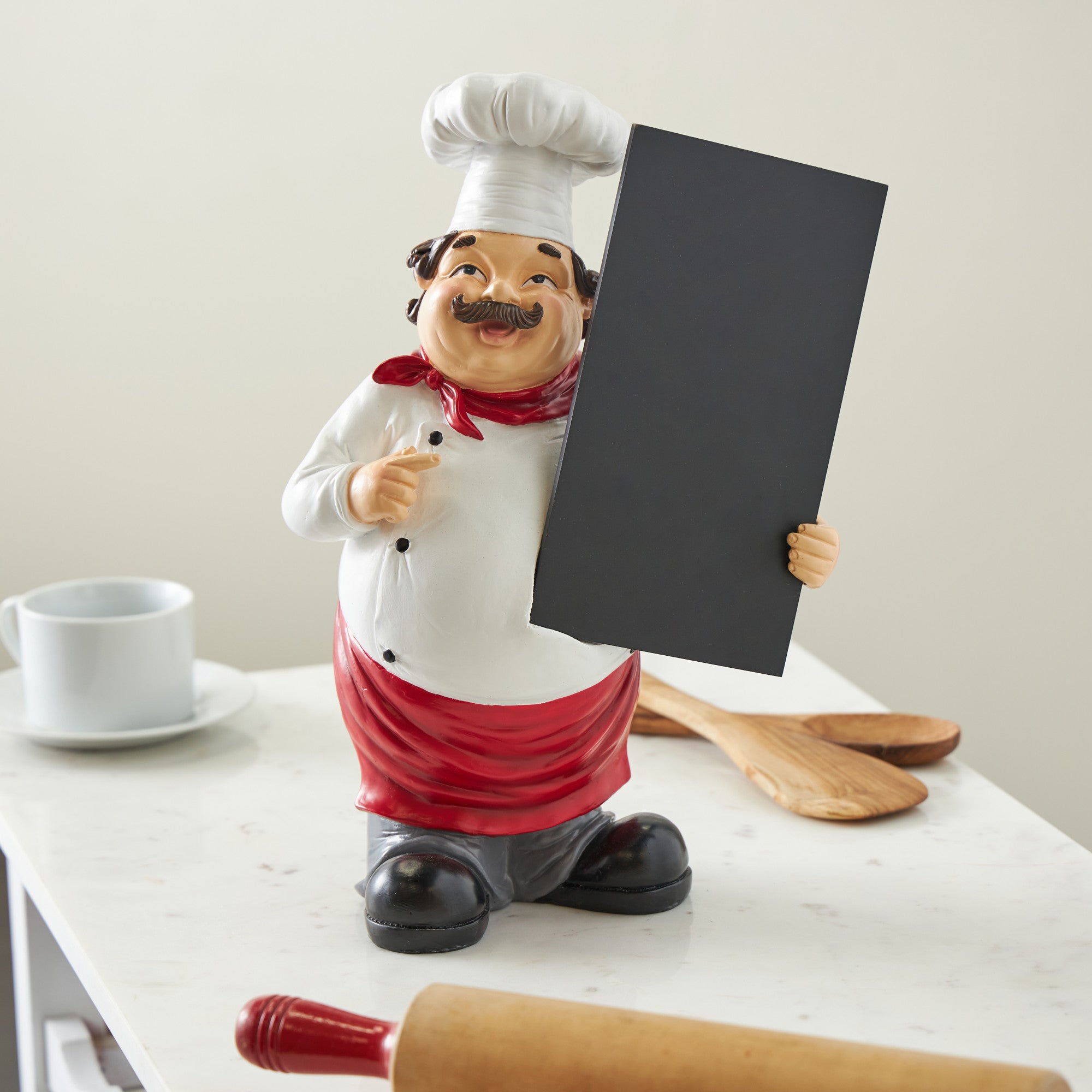Chef White Polystone Kitchen Decorative Figurine Decorative Sculpture with Chalkboard