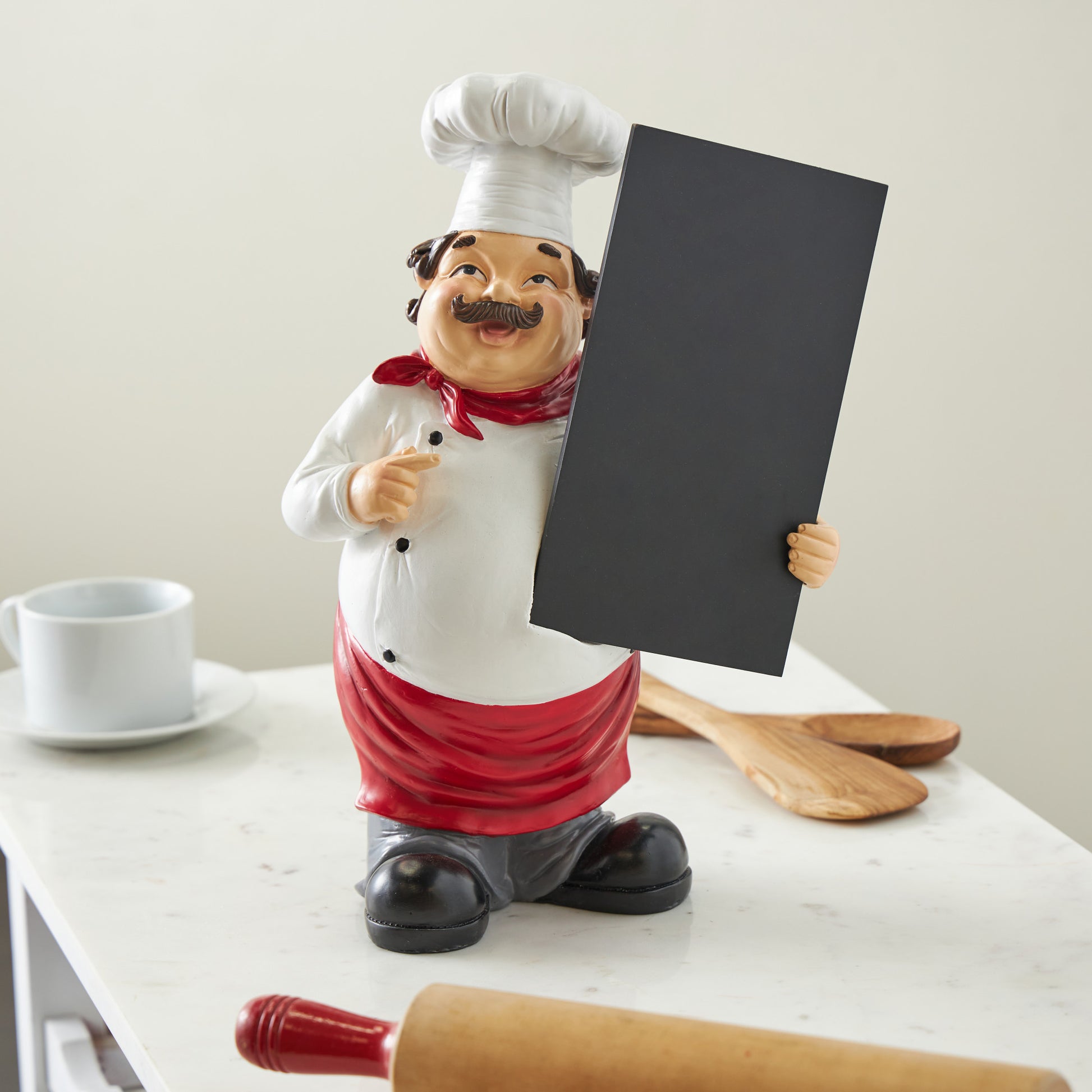 Chef White Polystone Kitchen Decorative Figurine Decorative Sculpture with Chalkboard