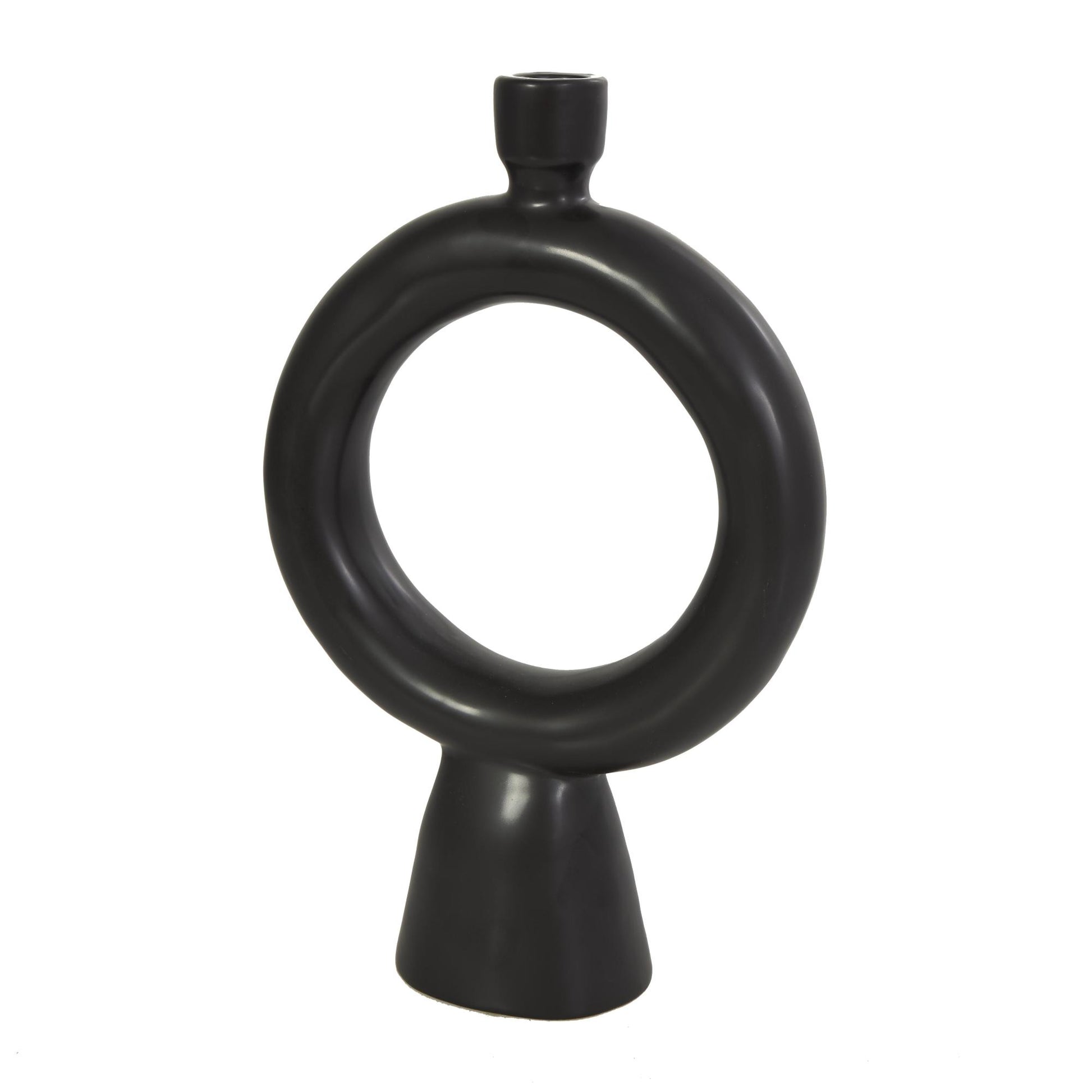 CosmoLiving by Cosmopolitan Set of 2 Geometric Black Ceramic Ring Decorative Candle Holder
