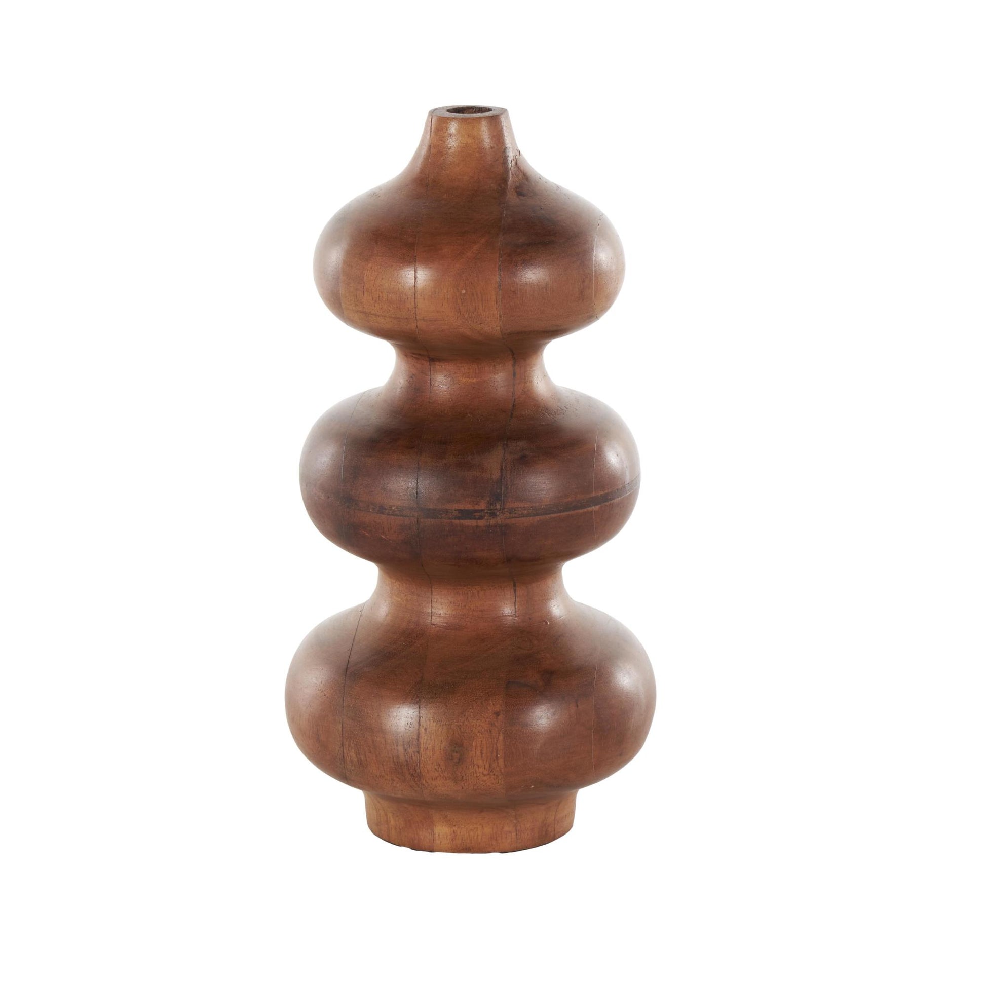 Geometric Brown Wood Bubble Decorative Vase with Natural Wood Grains