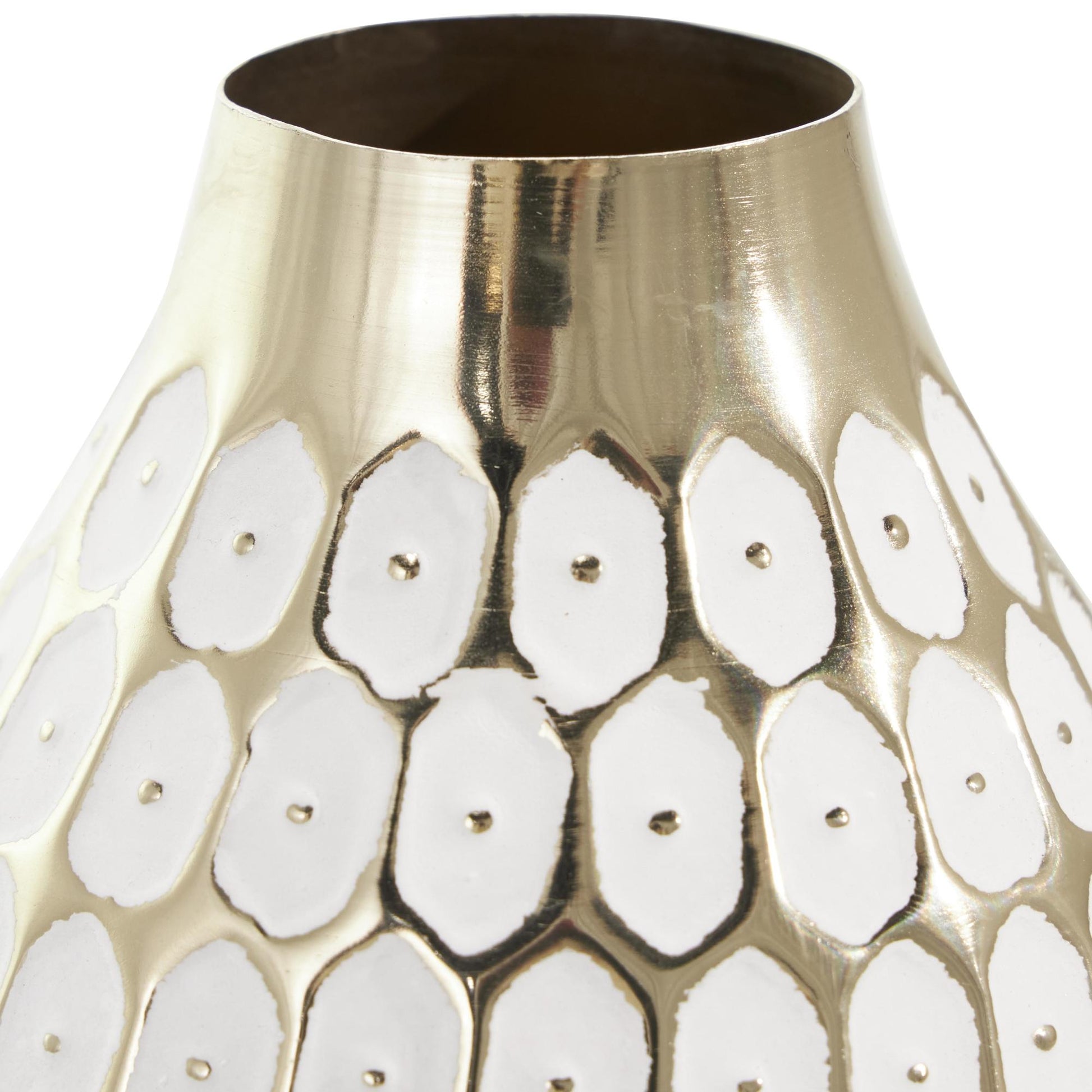 Geometric Gold Metal Geometric Dot Decorative Vase with White Accents
