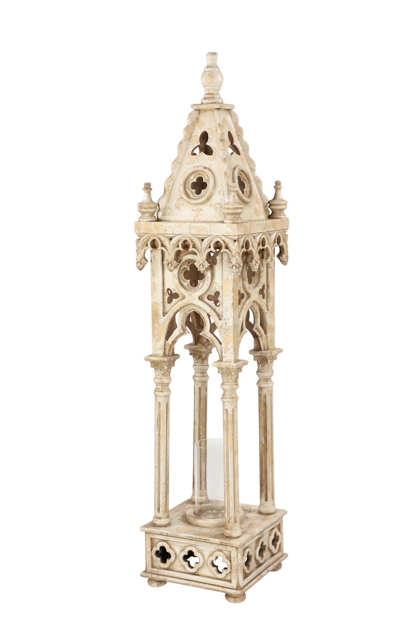 White Wood Standing Decorative Indoor Outdoor Candle Lantern