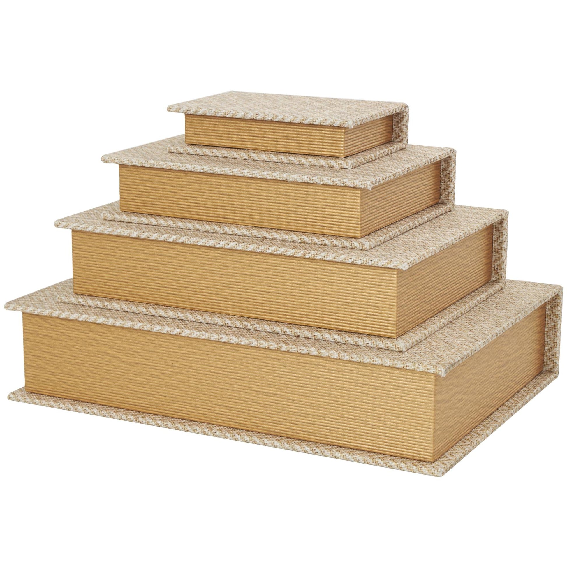 Set of 3 Linen Fabric Chevron Patterned Book Storage Decorative Box Set of 3 12", 9", 6"H