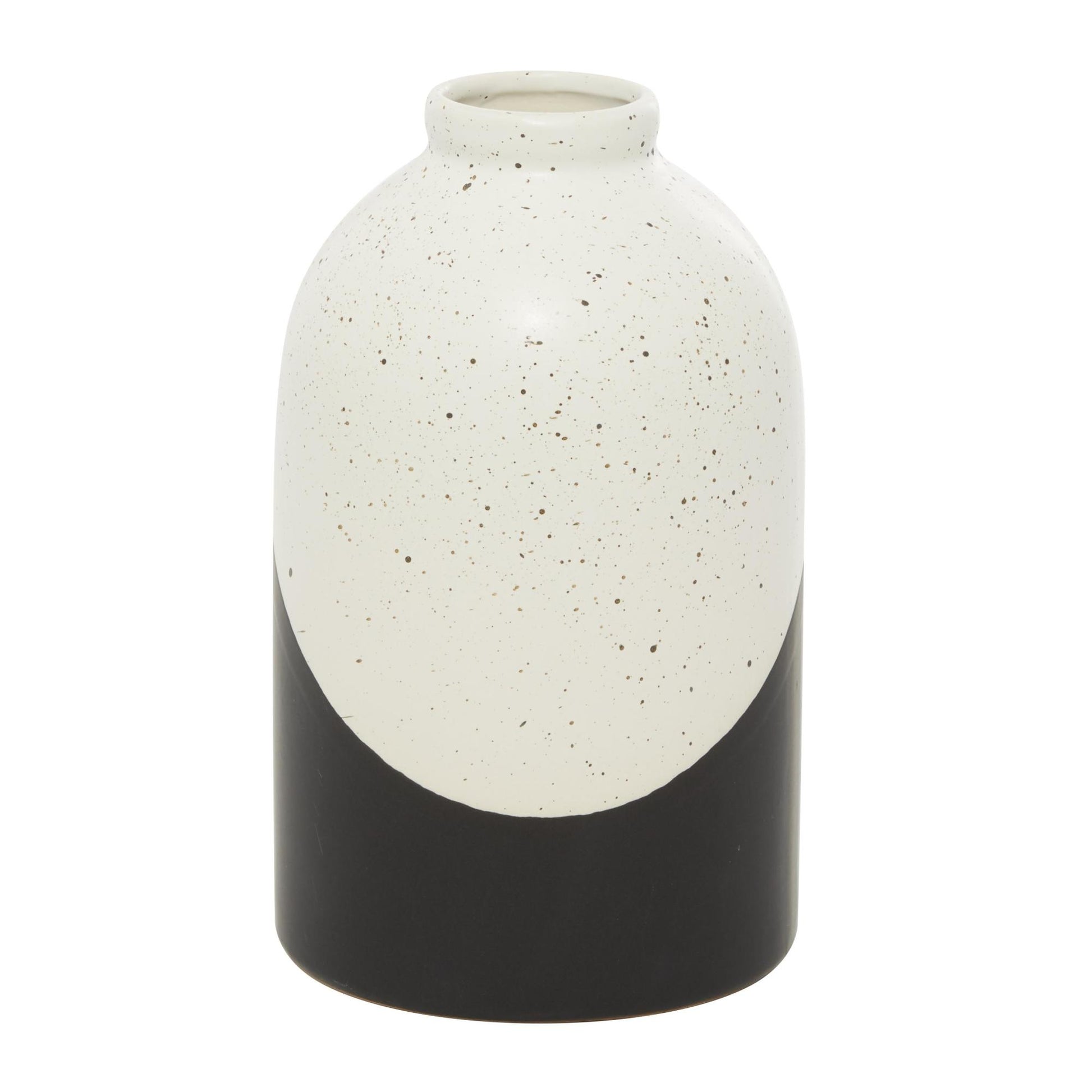 Black Ceramic Color Block Speckled Decorative Vase with White Top