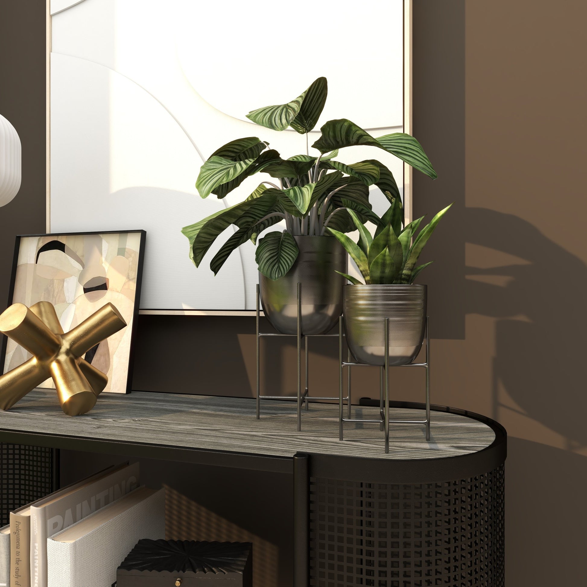 Set of 2 Metal Indoor Outdoor Planter with Removable Stand
