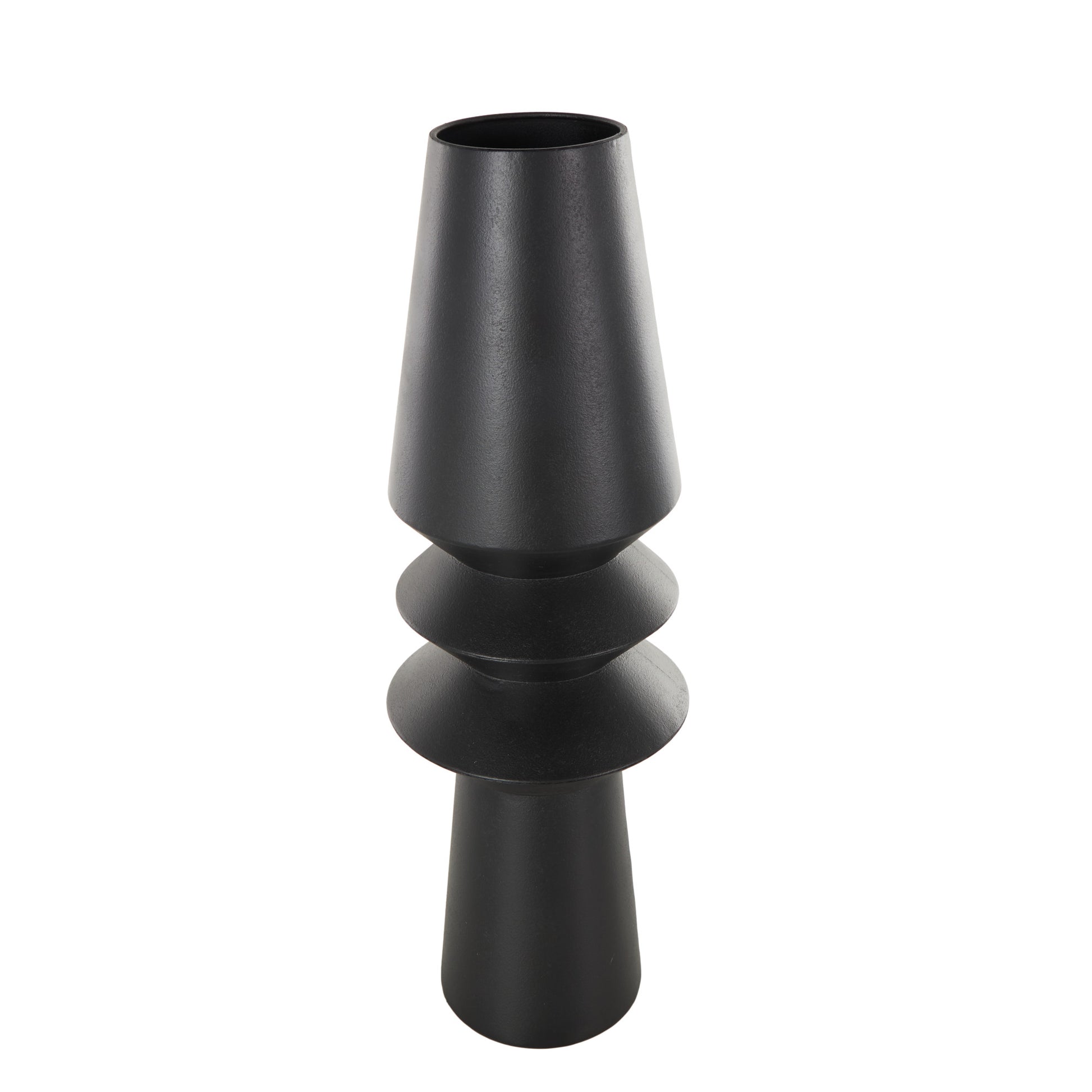 Black Metal Art Deco Fluted Decorative Vase