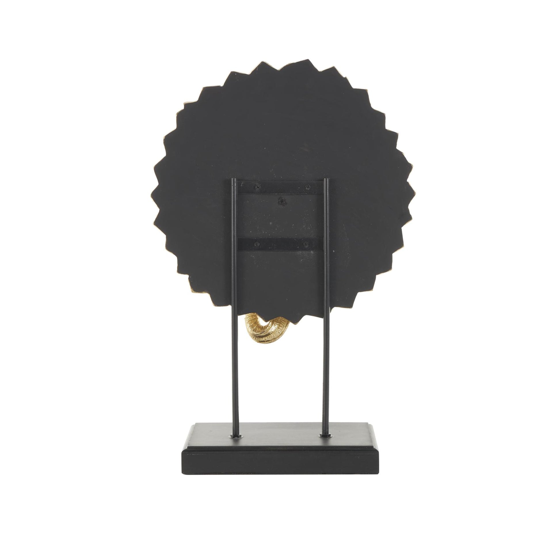 Elephant Gold Resin Decorative Sculpture with Mirrored Sunburst Accent and Black Stand
