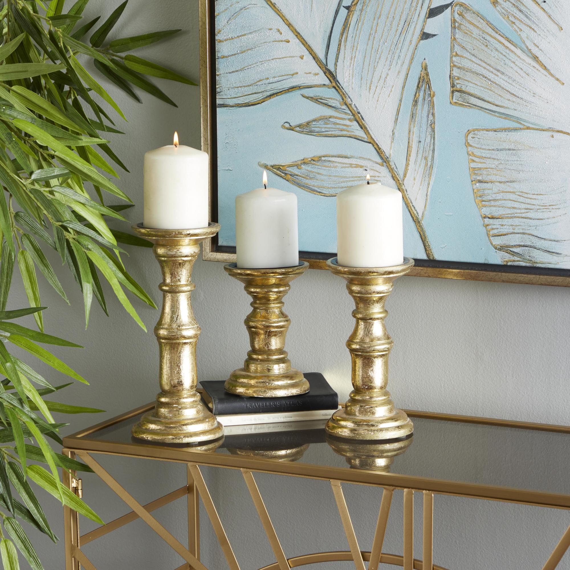 Set of 3 Mango Wood Turned Style Pillar Decorative Candle Holder