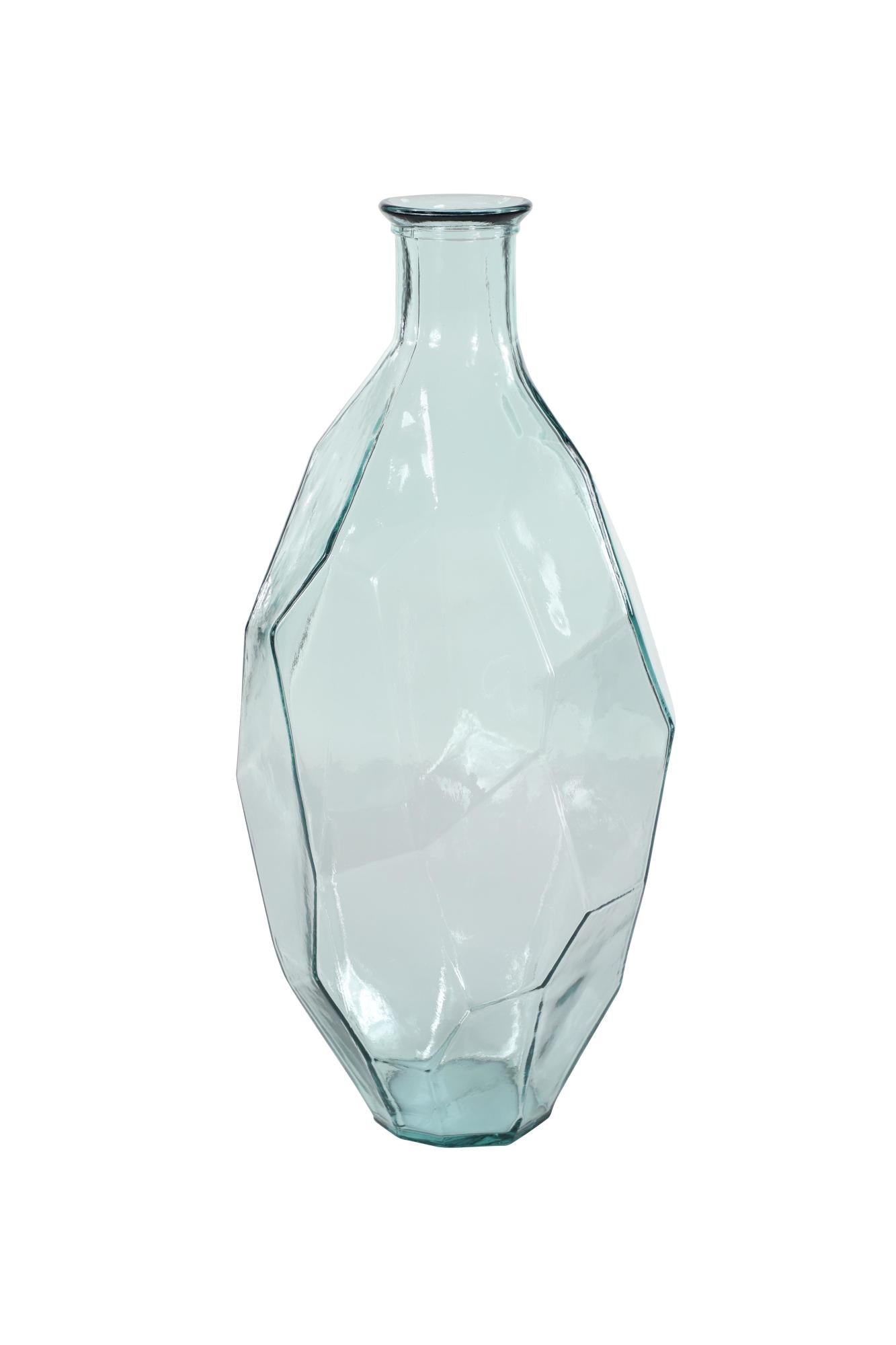 Abstract Recycled Glass Handmade Faceted Spanish Decorative Vase 11" x 11" x 23"