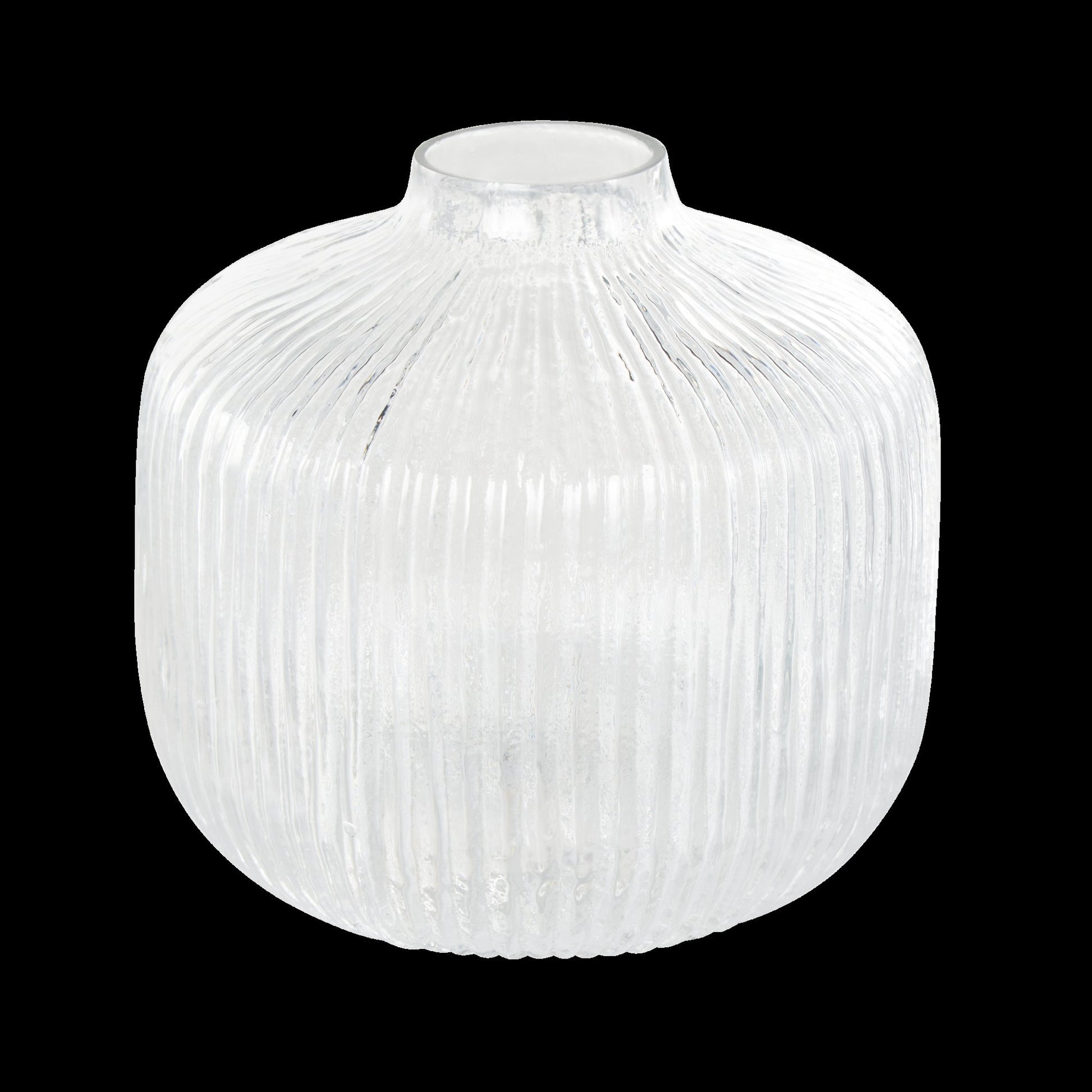 Clear Glass Short Round Ribbed Fluted Decorative Vase