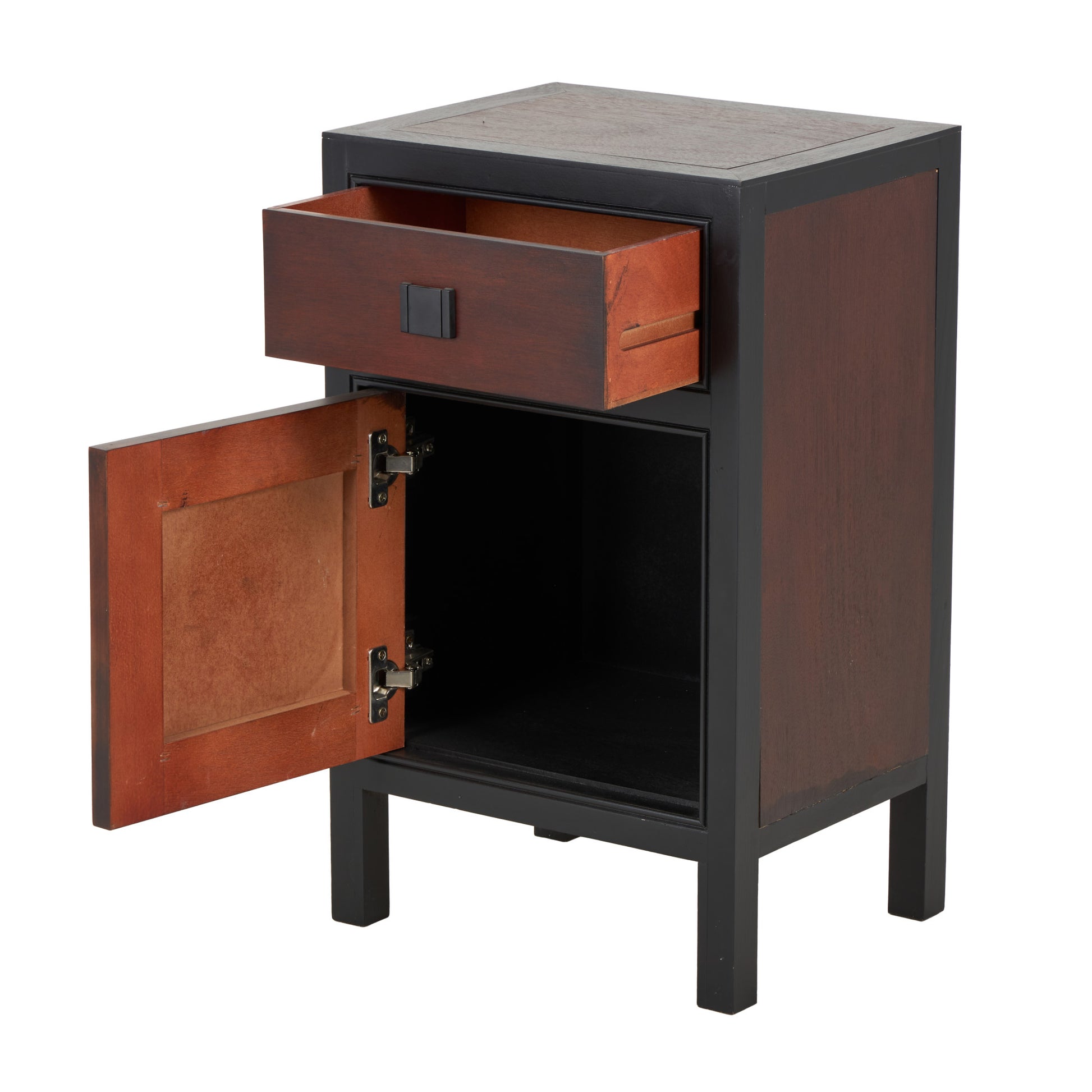Dark Brown Wood Square 1 Door and 1 Drawer Room Cabinet with Black Frame