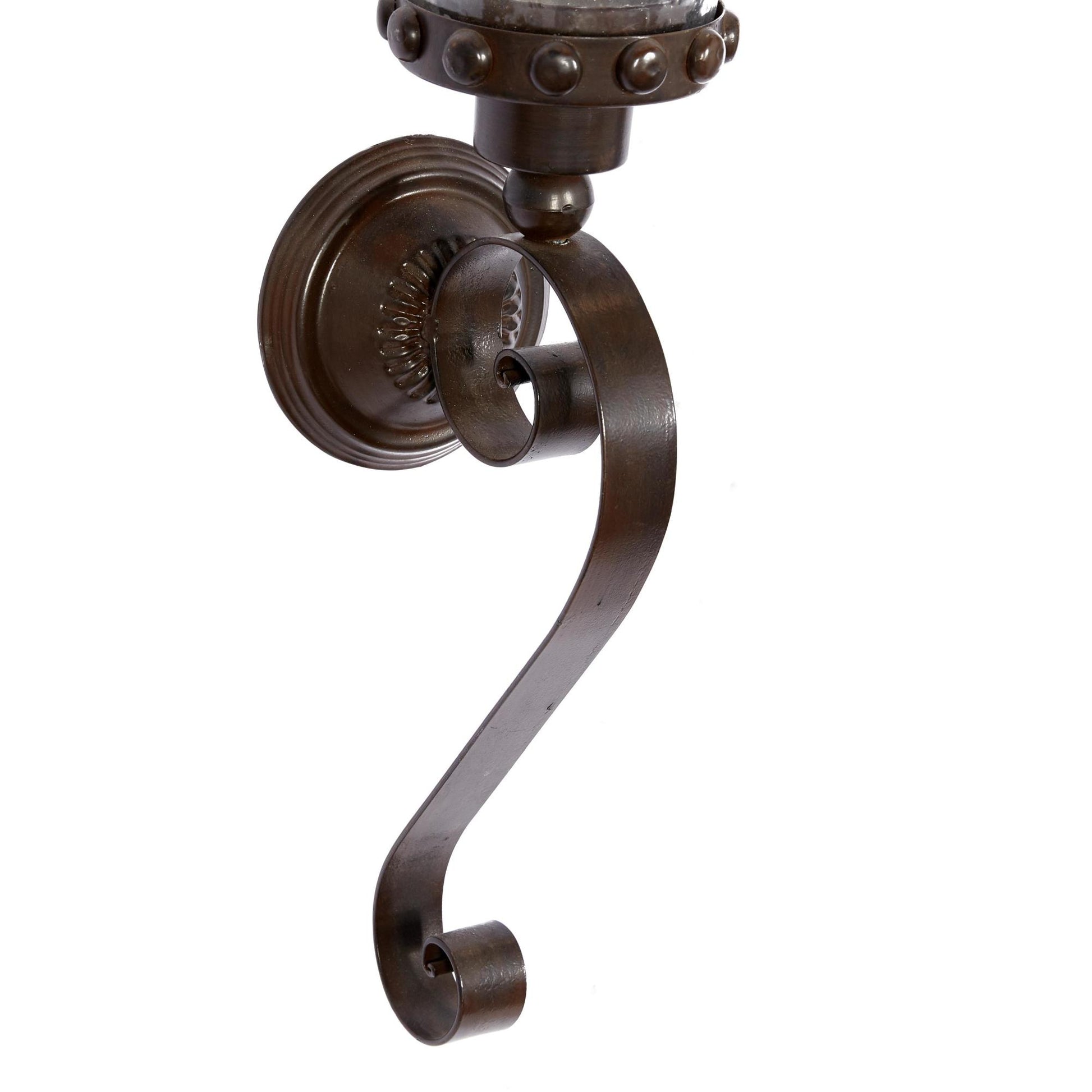 Scroll Brown Metal Studded Pillar Indoor Outdoor Wall Sconce