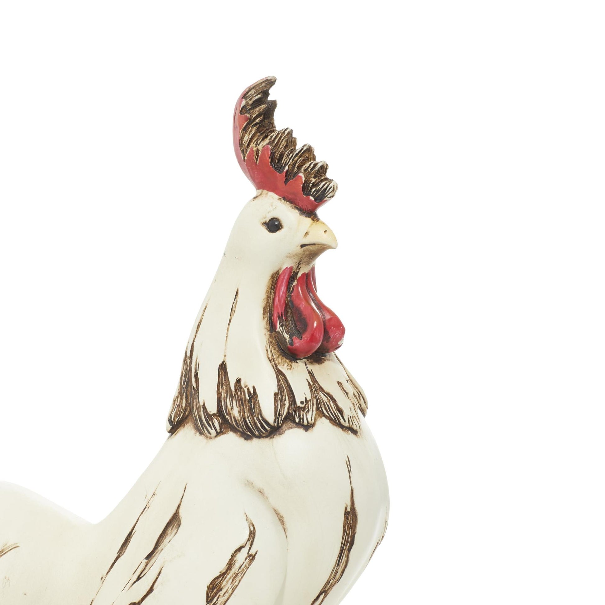 Rooster White Polystone Indoor Outdoor Decorative Garden Sculpture