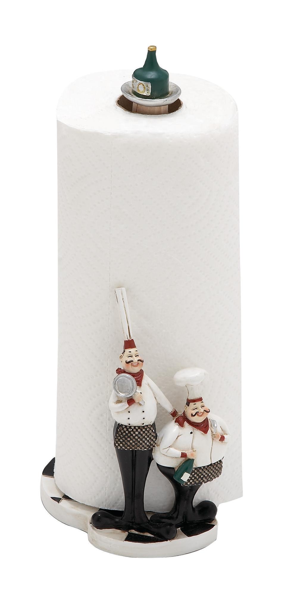 Chef White Polystone Countertop Paper Towel Holder with Checkered Base