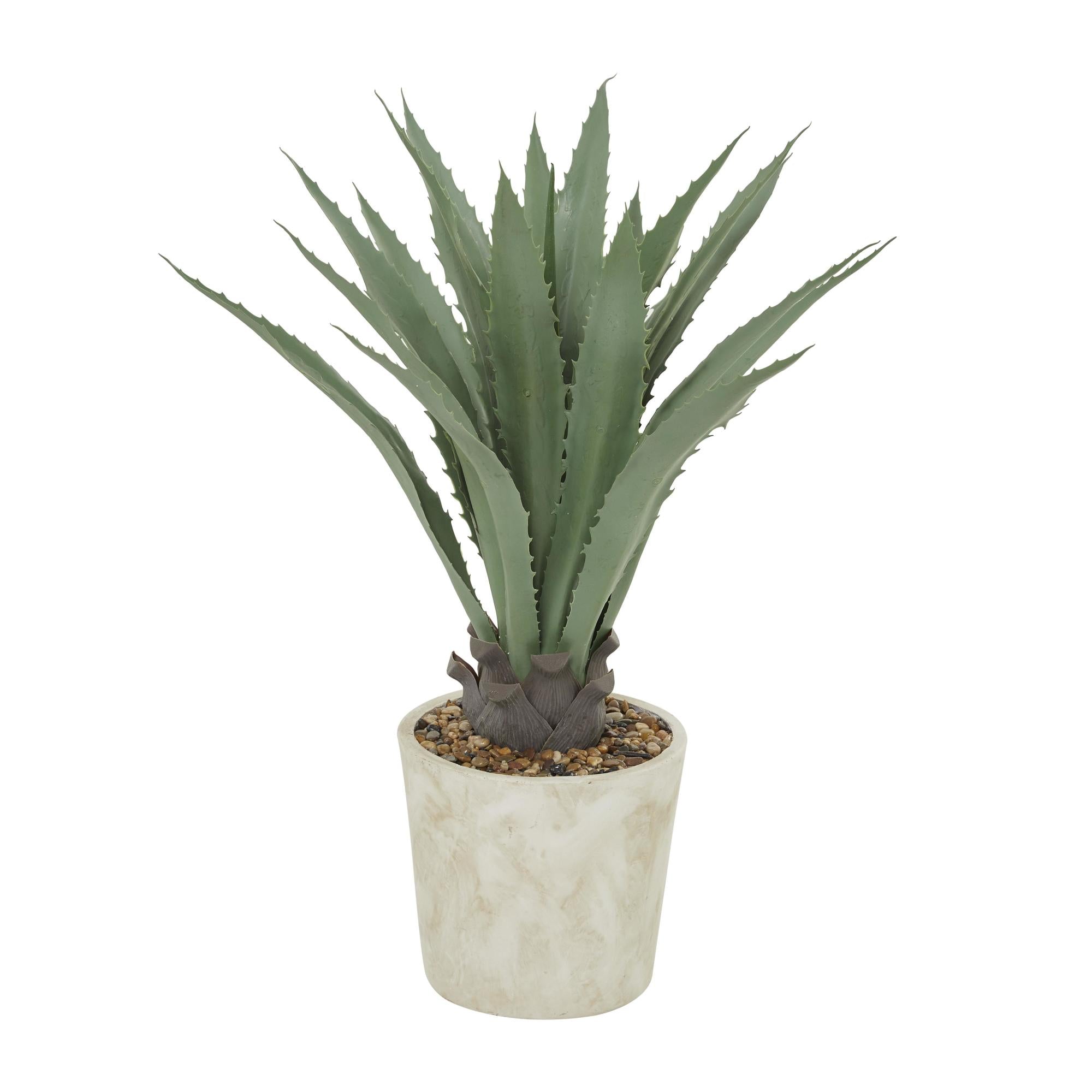 Agave Green Faux Foliage Indoor Outdoor Artificial Plant with Realistic Leaves and Beige Ceramic Pot