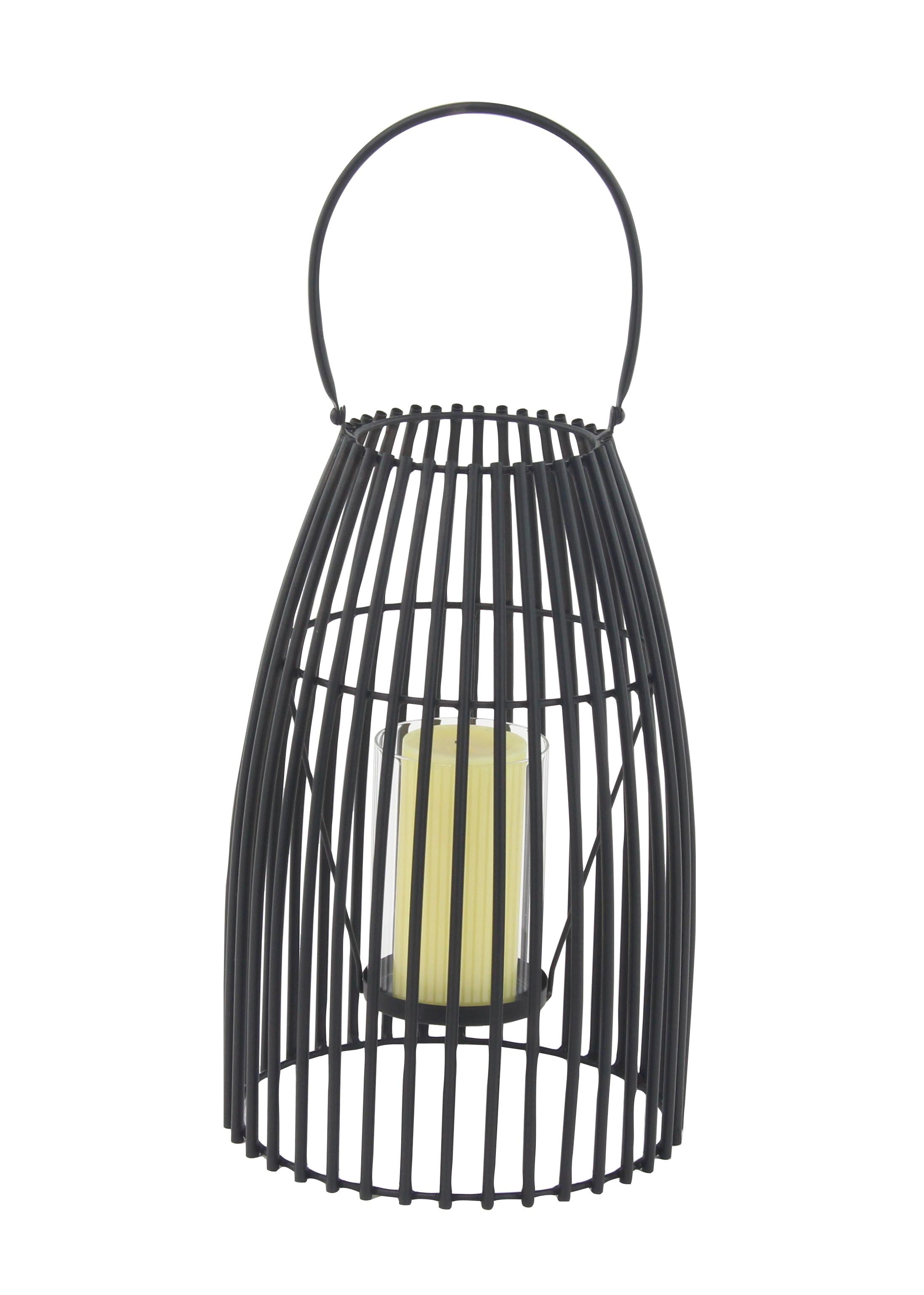 Black Metal Decorative Indoor Outdoor Candle Lantern with Handle