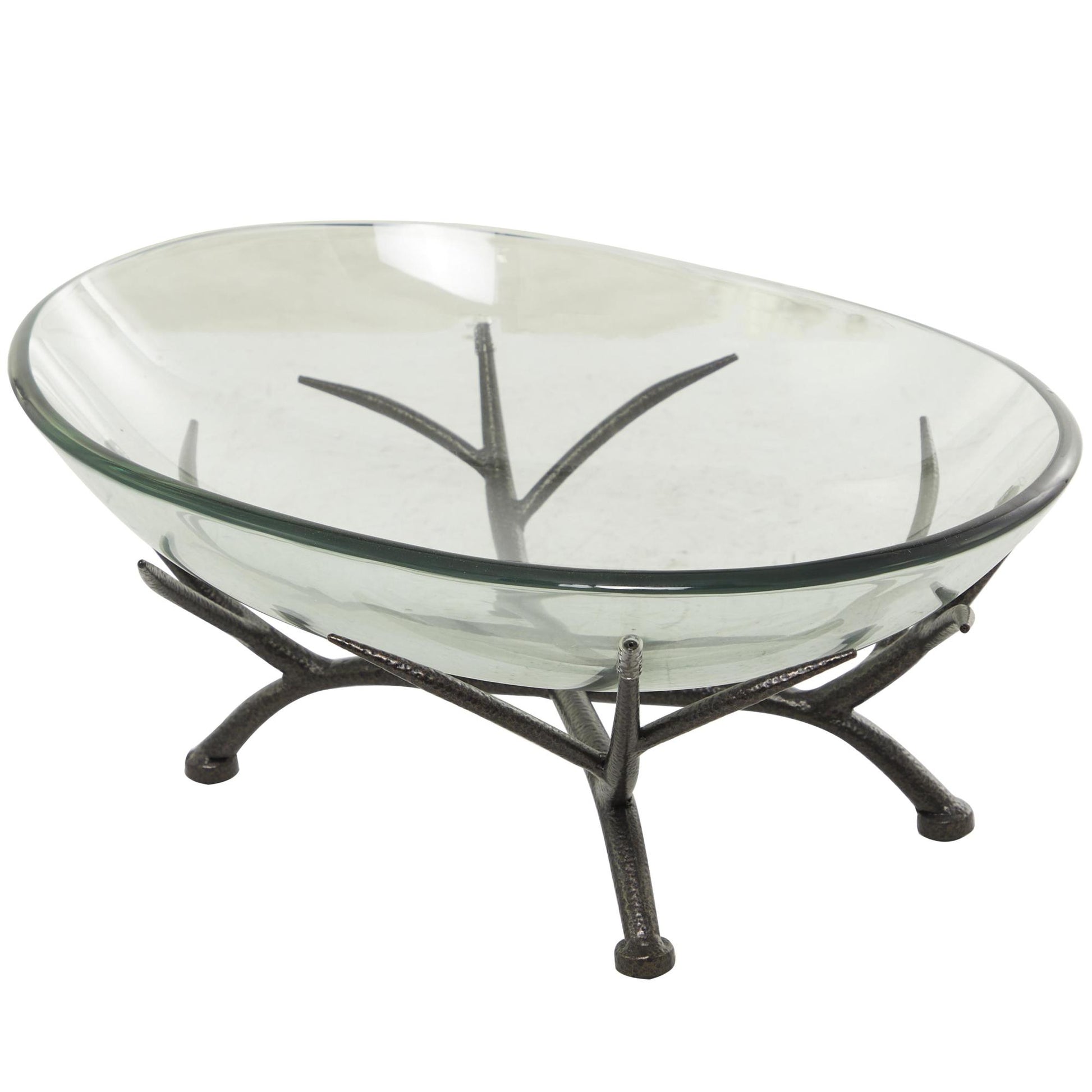 Kitchen Clear Glass Decorative Serving Bowl with Black Metal Branch Stand