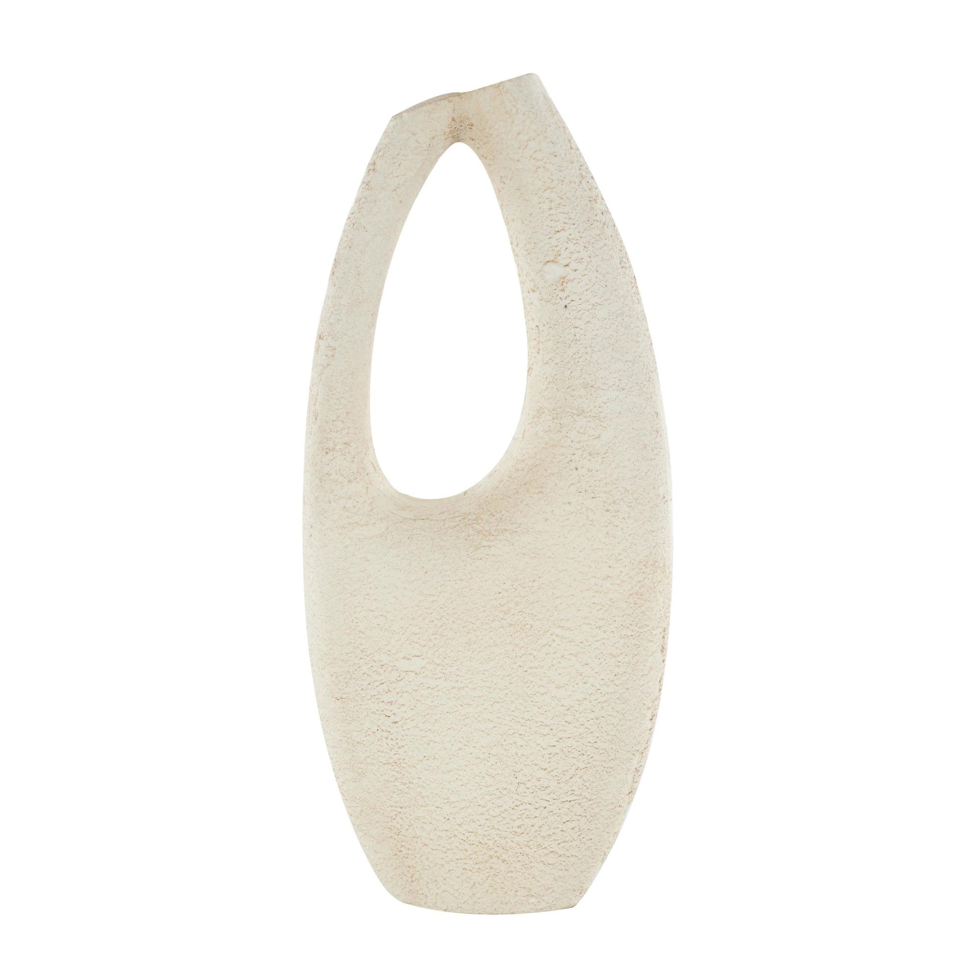 Abstract Cream Paper Mache Curved Cutout Decorative Vase with Brown Distressed Texturing