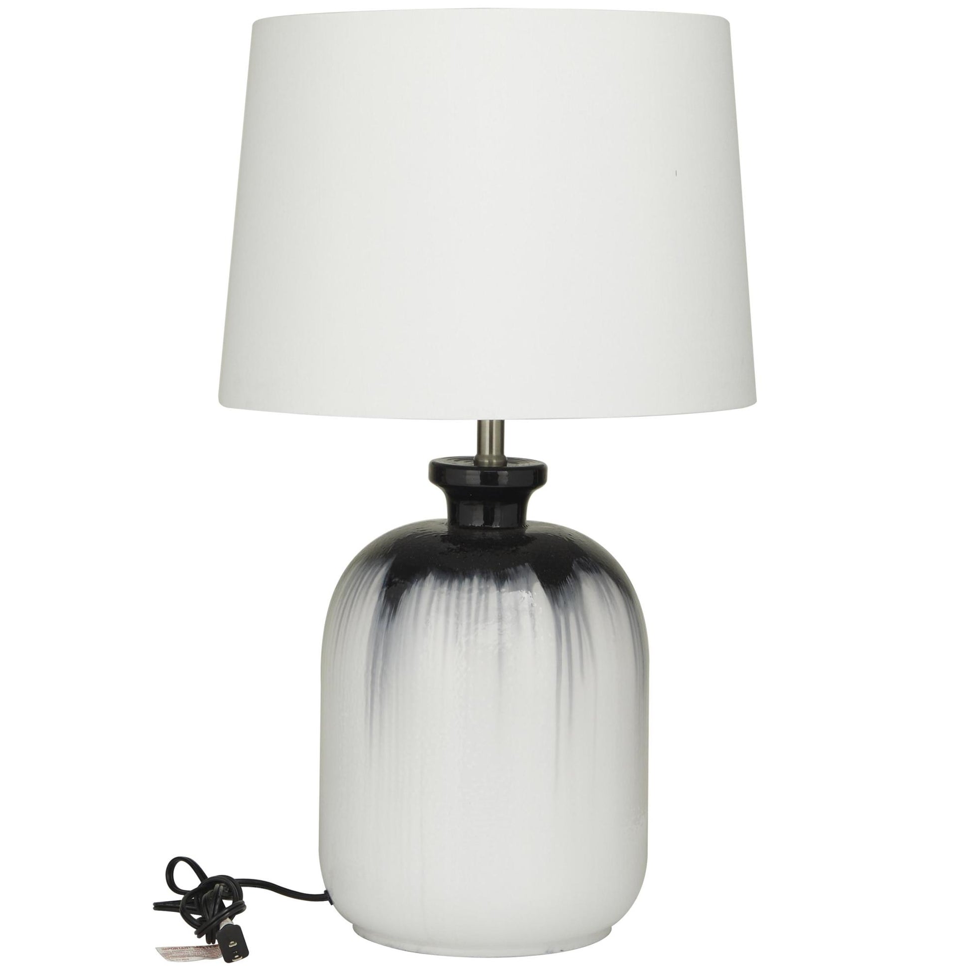 White Glass Gourd Style Base Room Table Lamp with Drum Shade