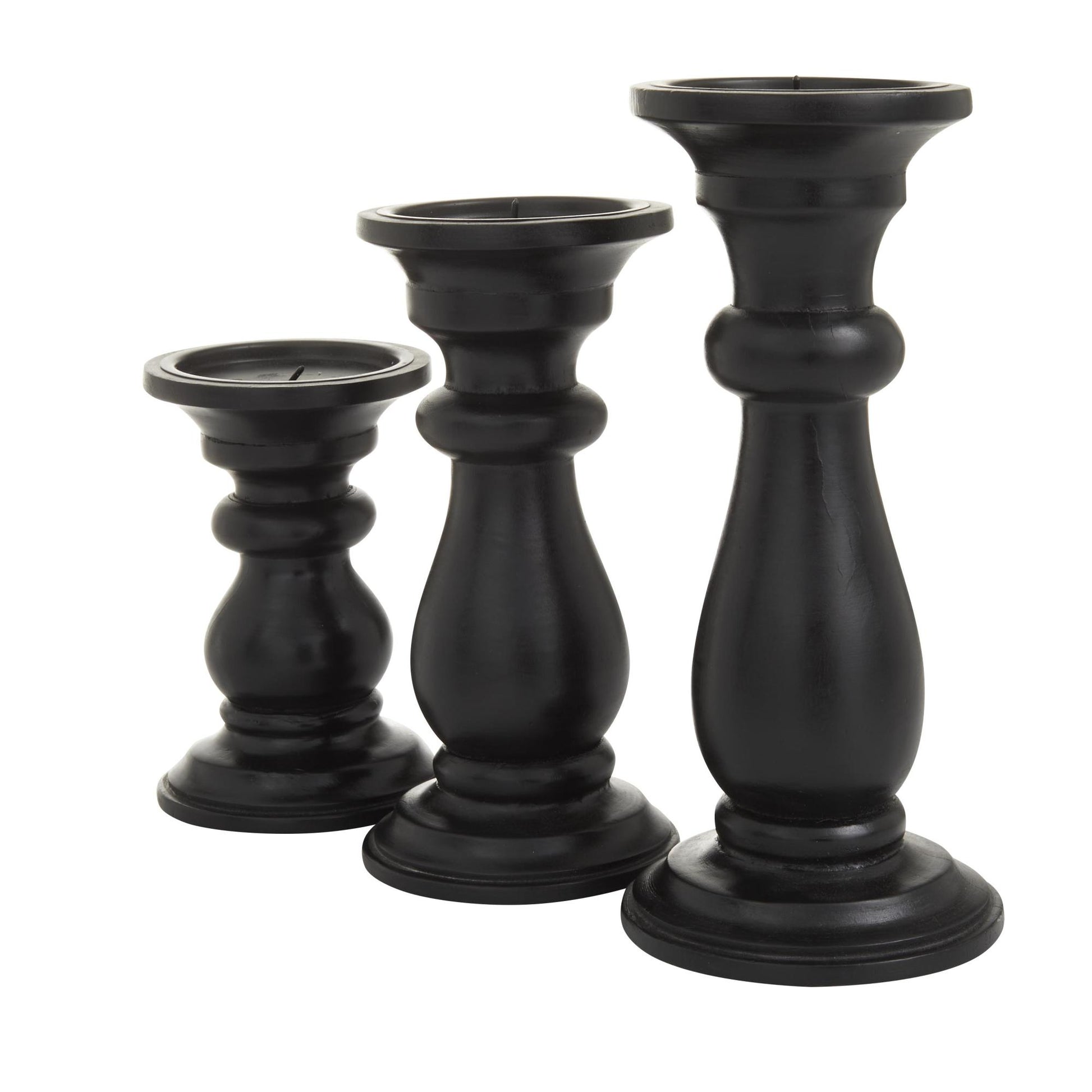 Set of 3 Mango Wood Turned Style Pillar Decorative Candle Holder
