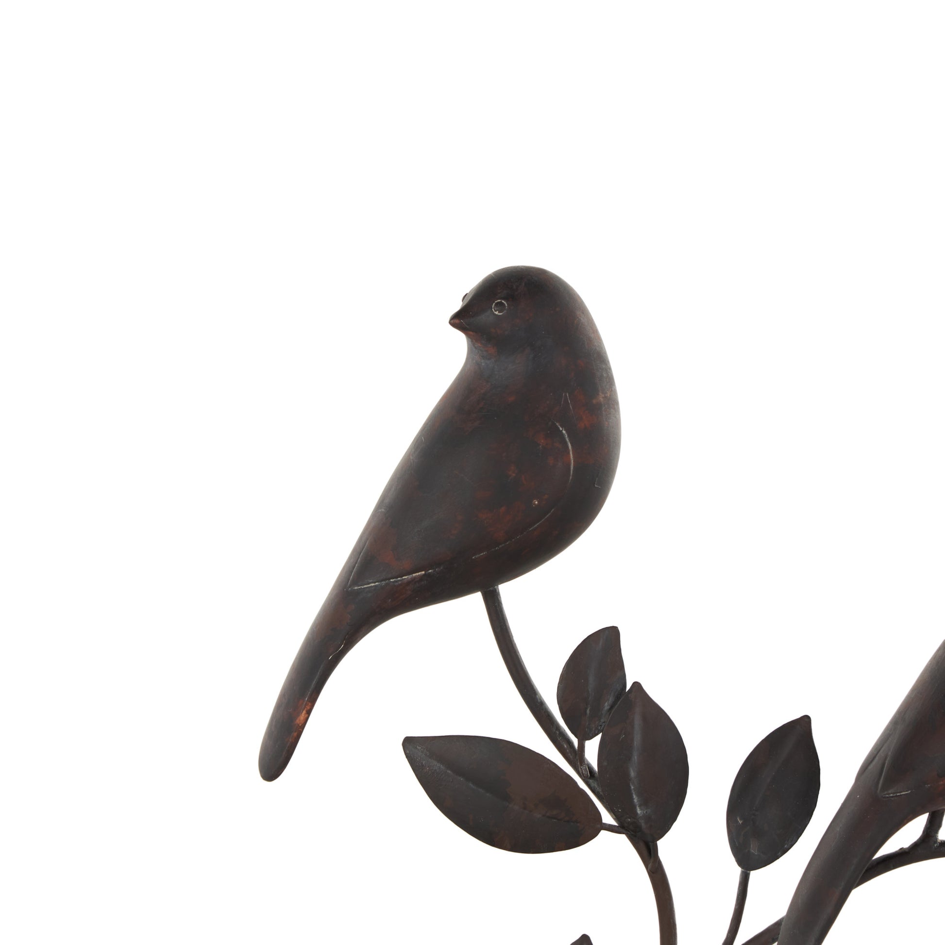 Bird Black Polystone Perching Decorative Sculpture with Leaf Vines and Copper Shading