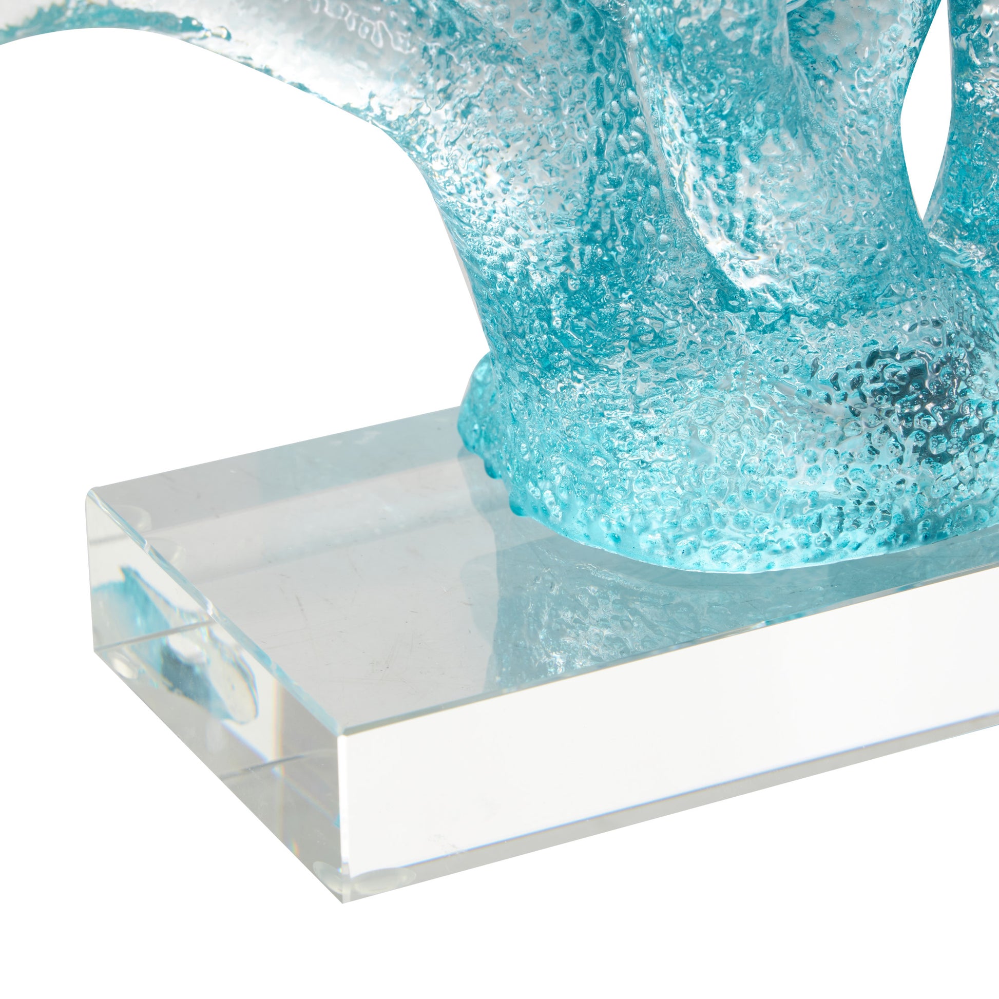 Coral Blue Glass Ombre Decorative Sculpture with Clear Rectangle Base