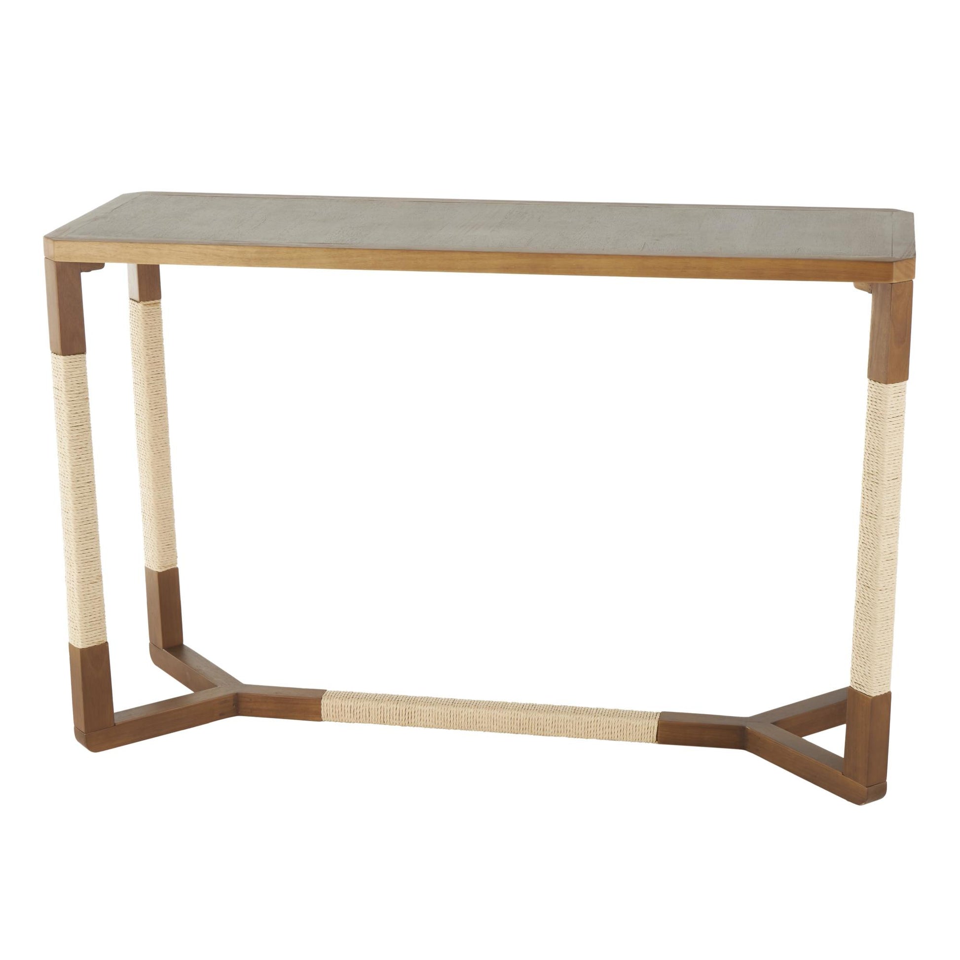 Brown Wooden Rectangular Living Room Console Table with Rope Wrapped Frame