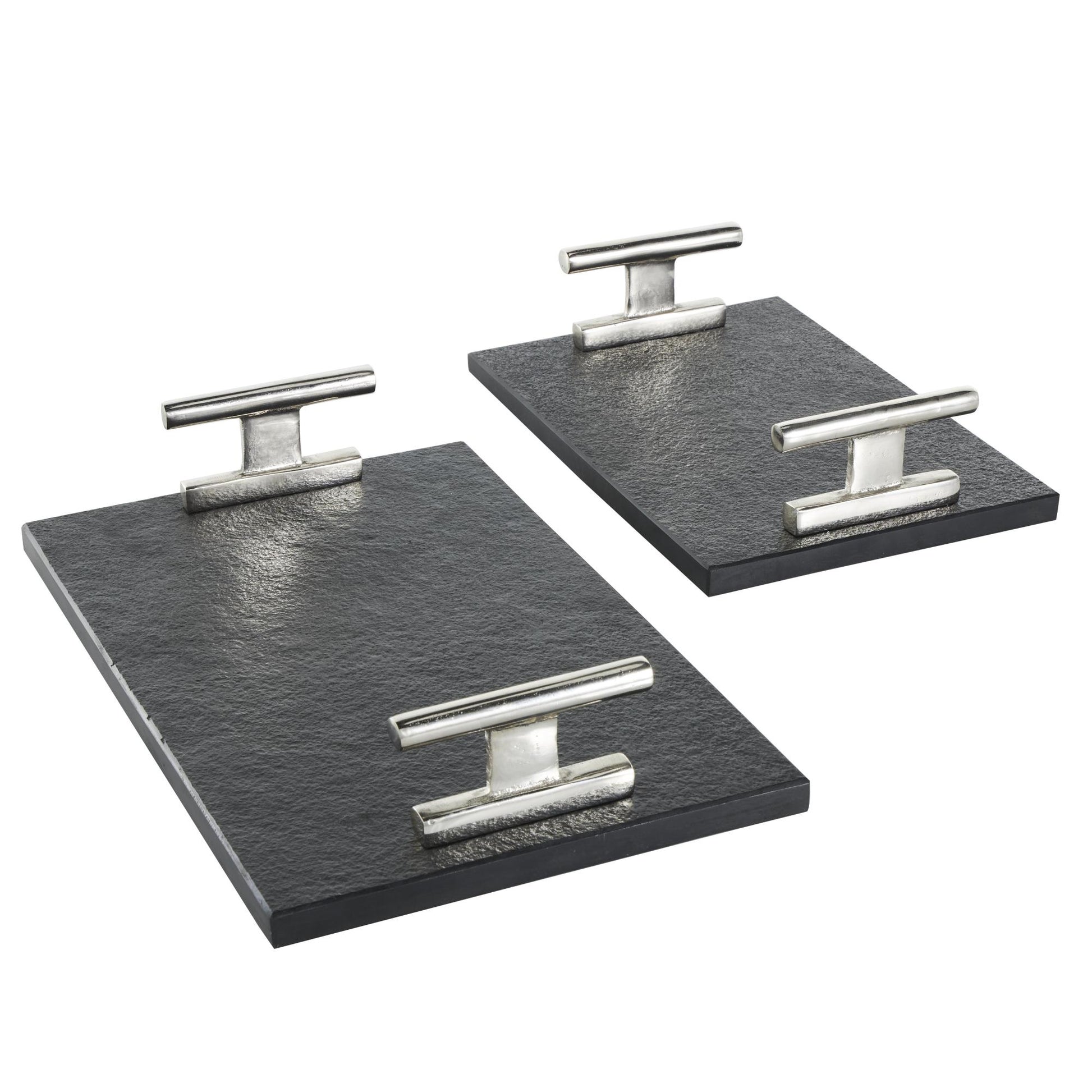 Set of 2 Marble Slim Textured Living Room Decor Tray with Rod Handles Set of 2 22", 18"W