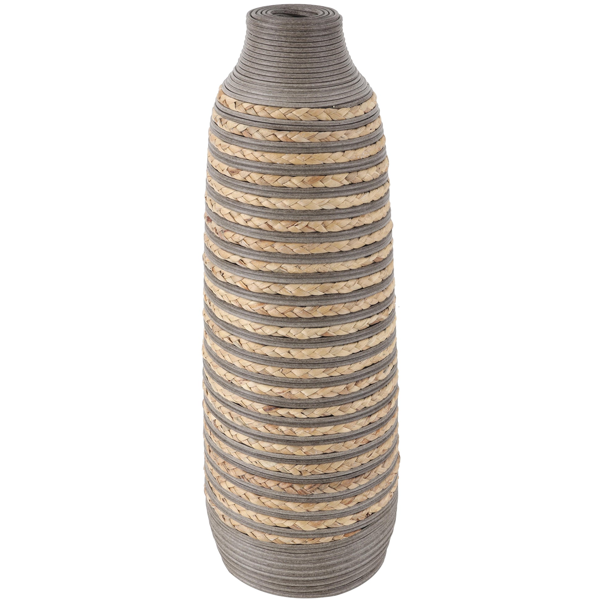 Brown Seagrass Handmade Braided Decorative Vase with Layered Gray Paneling