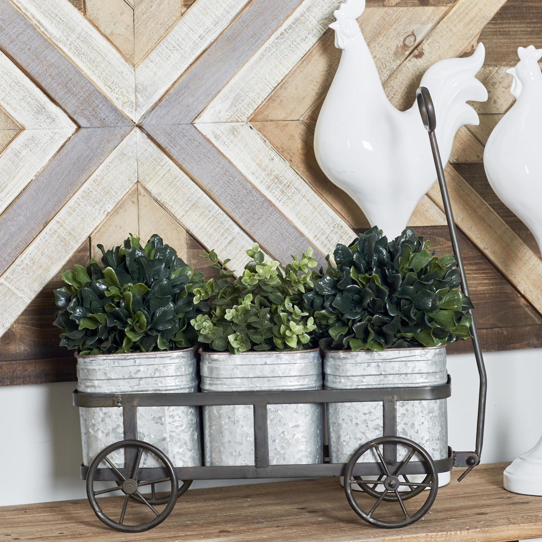 Silver Metal Wagon Indoor Outdoor Planter