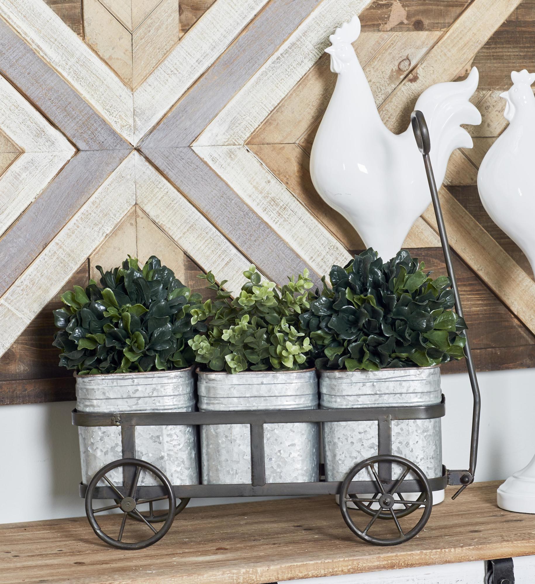 Silver Metal Wagon Indoor Outdoor Planter