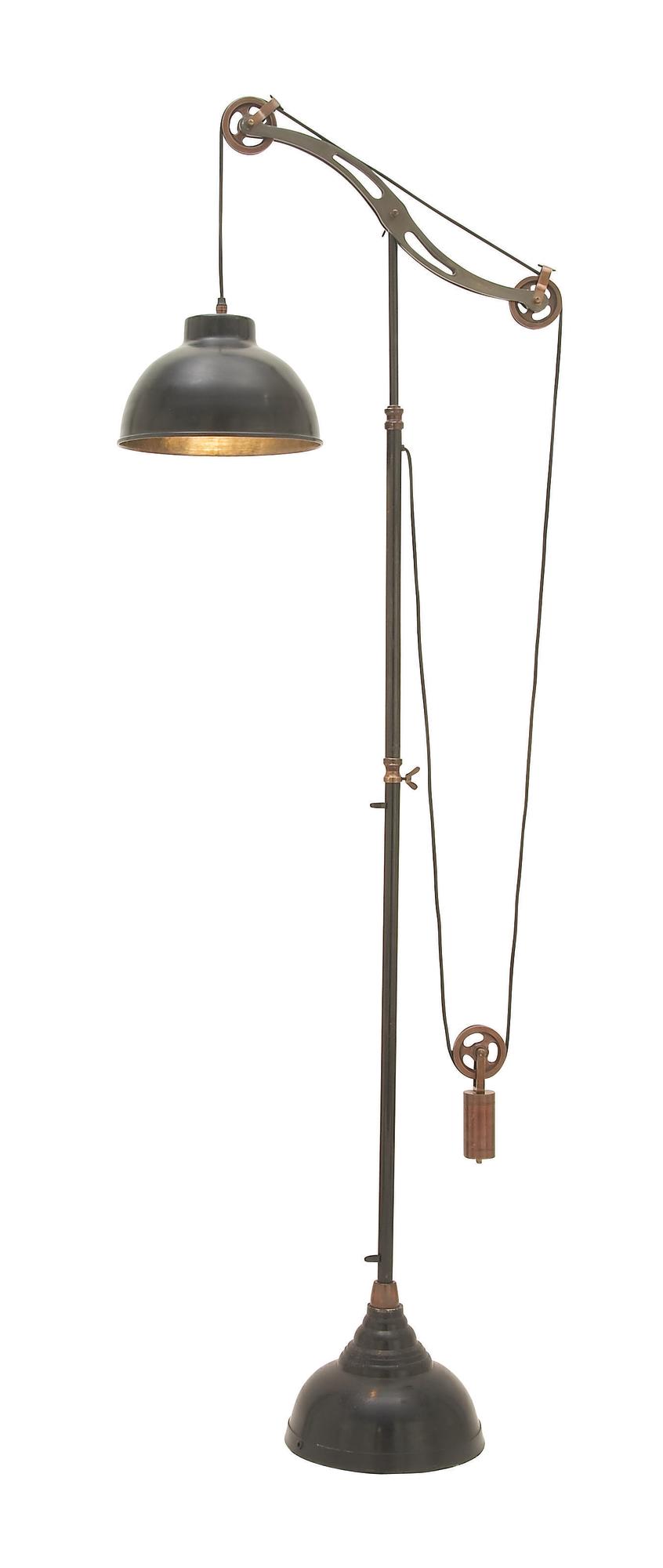Black Aluminum Metal Pulley Room Floor Lamp with Copper Accents