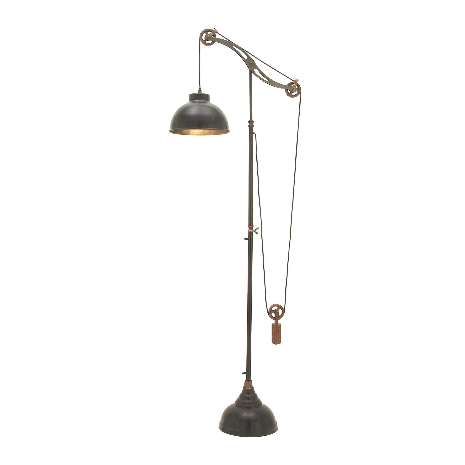 Black Aluminum Metal Pulley Room Floor Lamp with Copper Accents