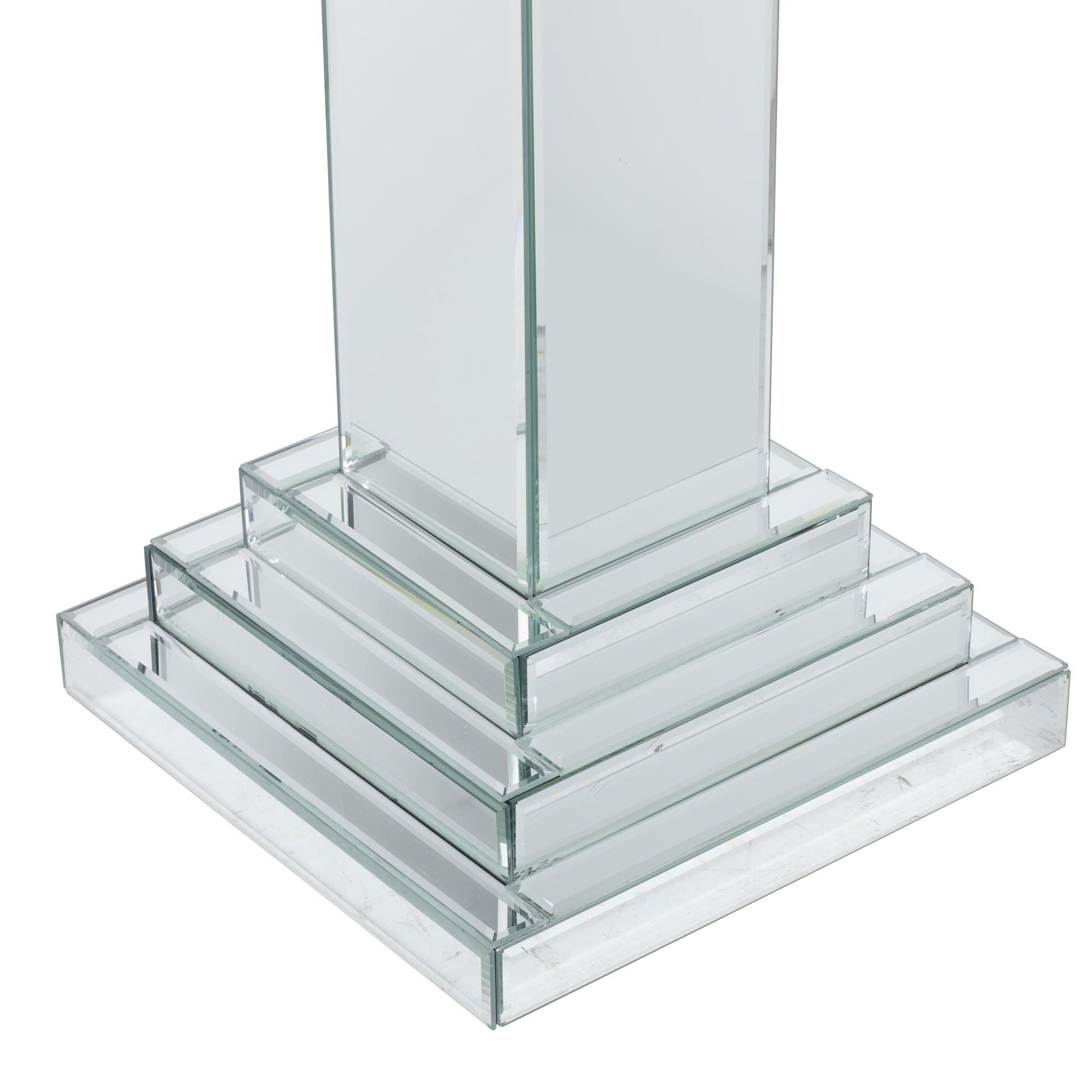 Silver Glass Mirrored Side End Pedestal Table