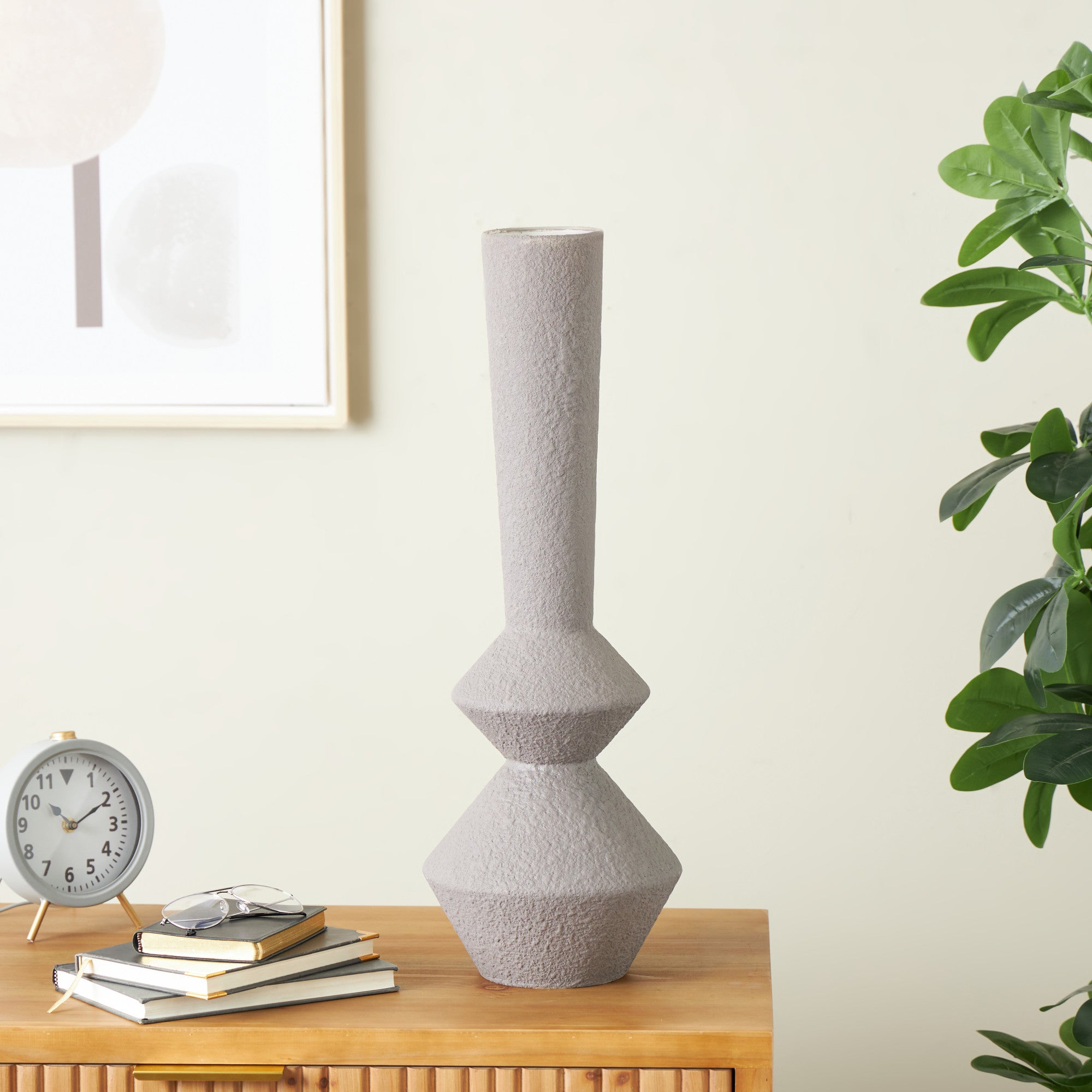 Dark Gray Metal Art Deco Fluted Decorative Vase