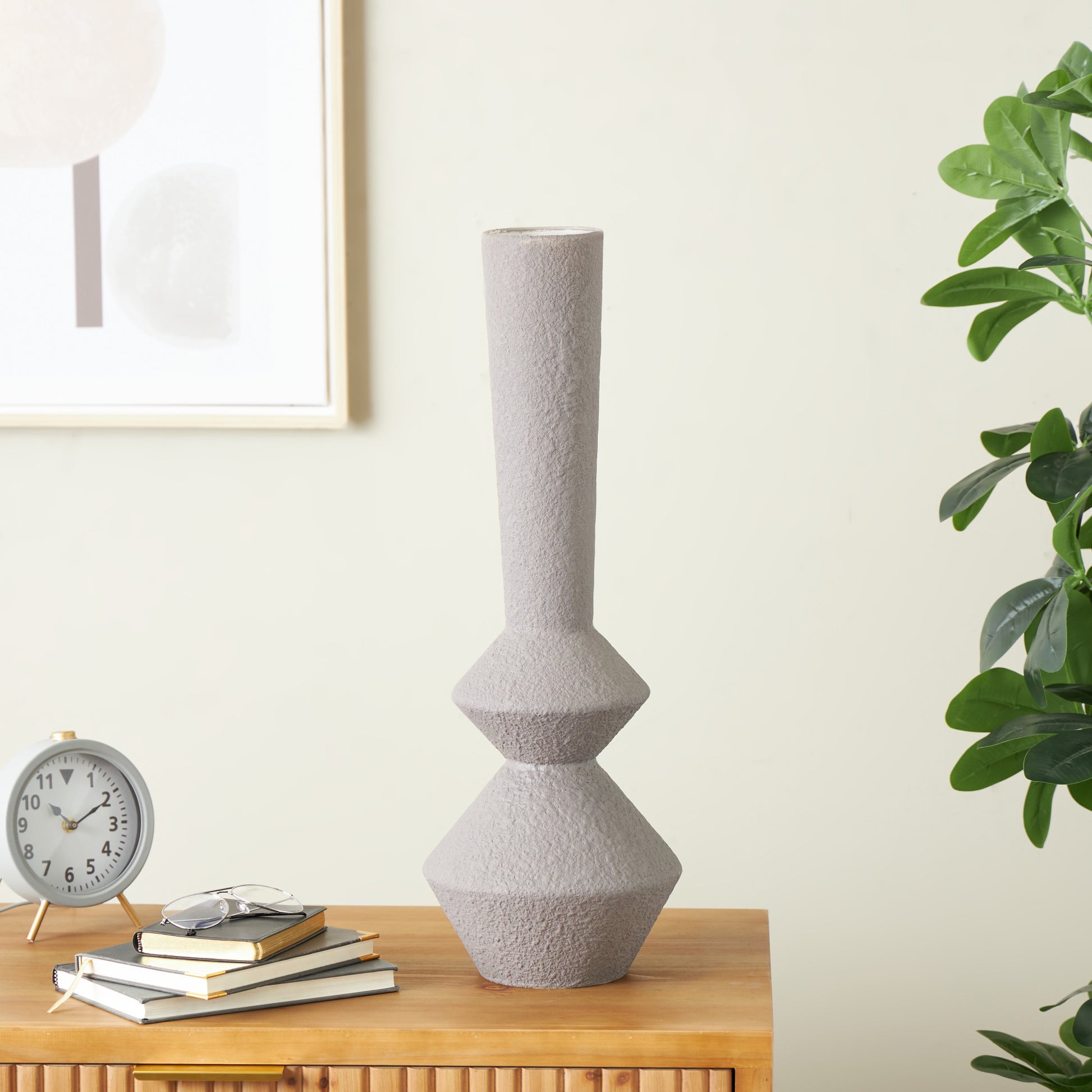 Dark Gray Metal Art Deco Fluted Decorative Vase
