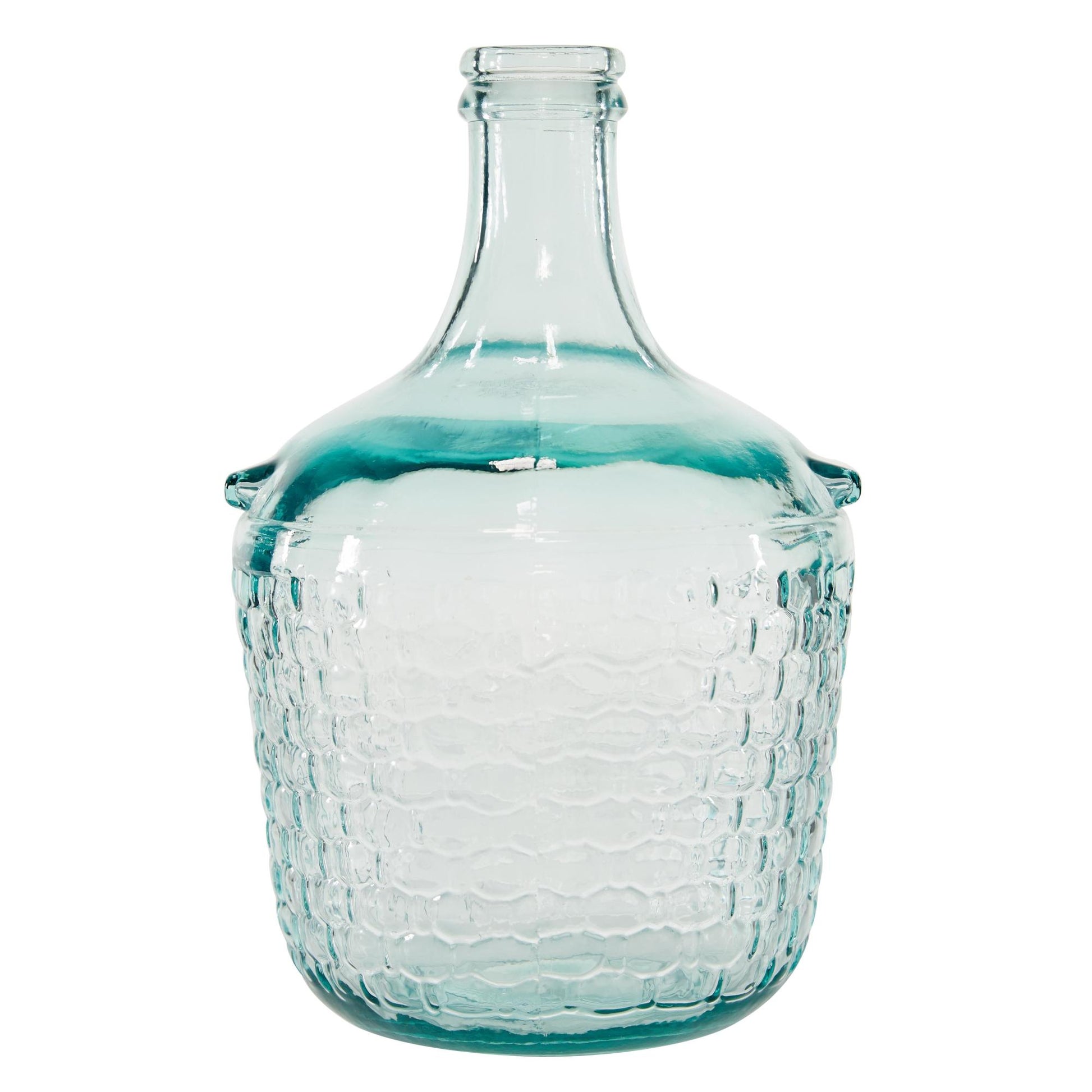 Teal Recycled Glass Handmade Spanish Bottle Neck Decorative Vase with Hexagon Bubble Texture