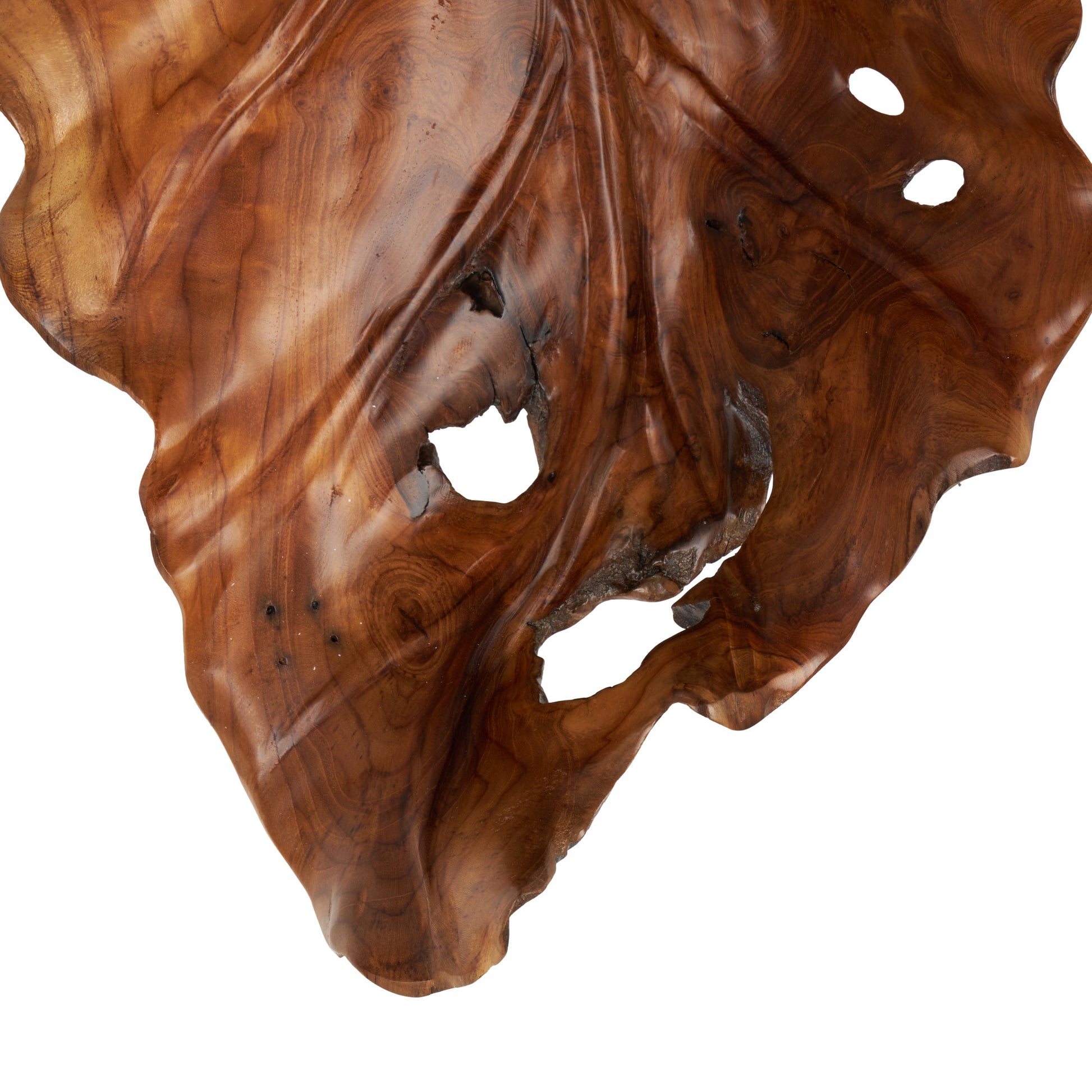 Leaf Brown Teak Wood Handmade Carved Living Room Decor Tray