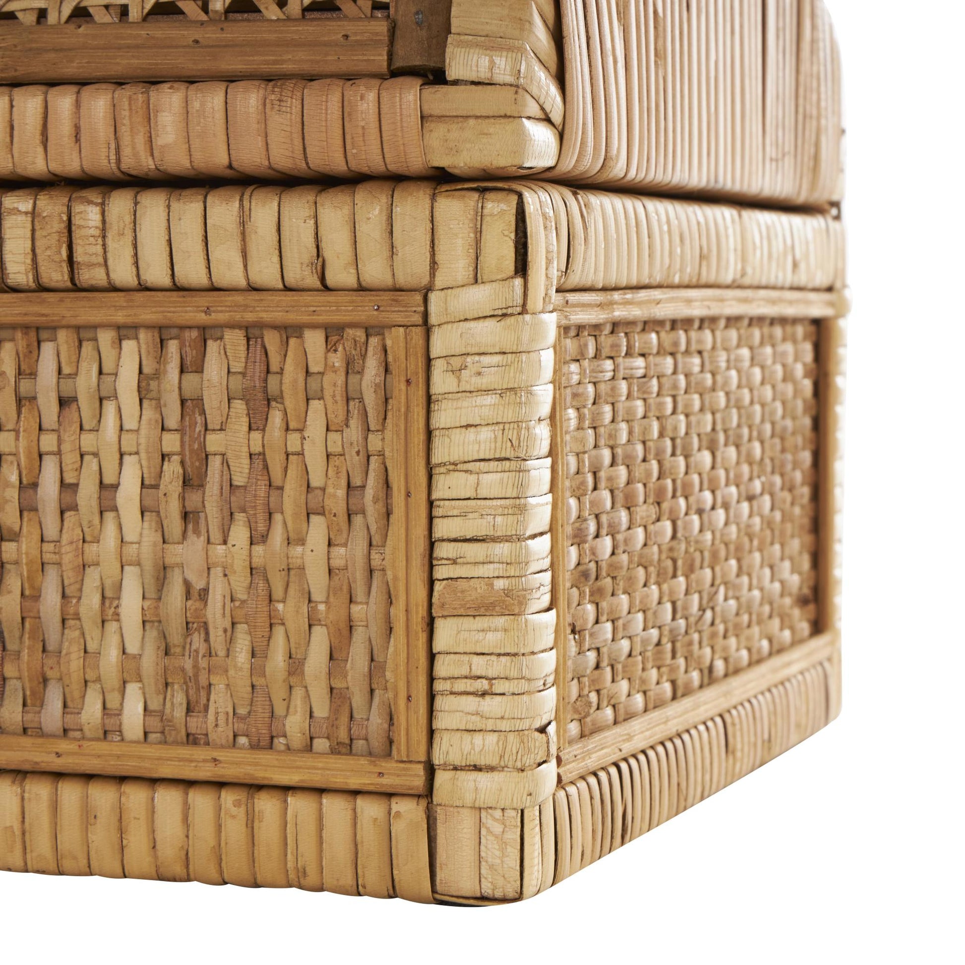 Set of 2 Brown Rattan Handmade Woven Storage Decorative Box with Curved Tops and Wrapped Edges