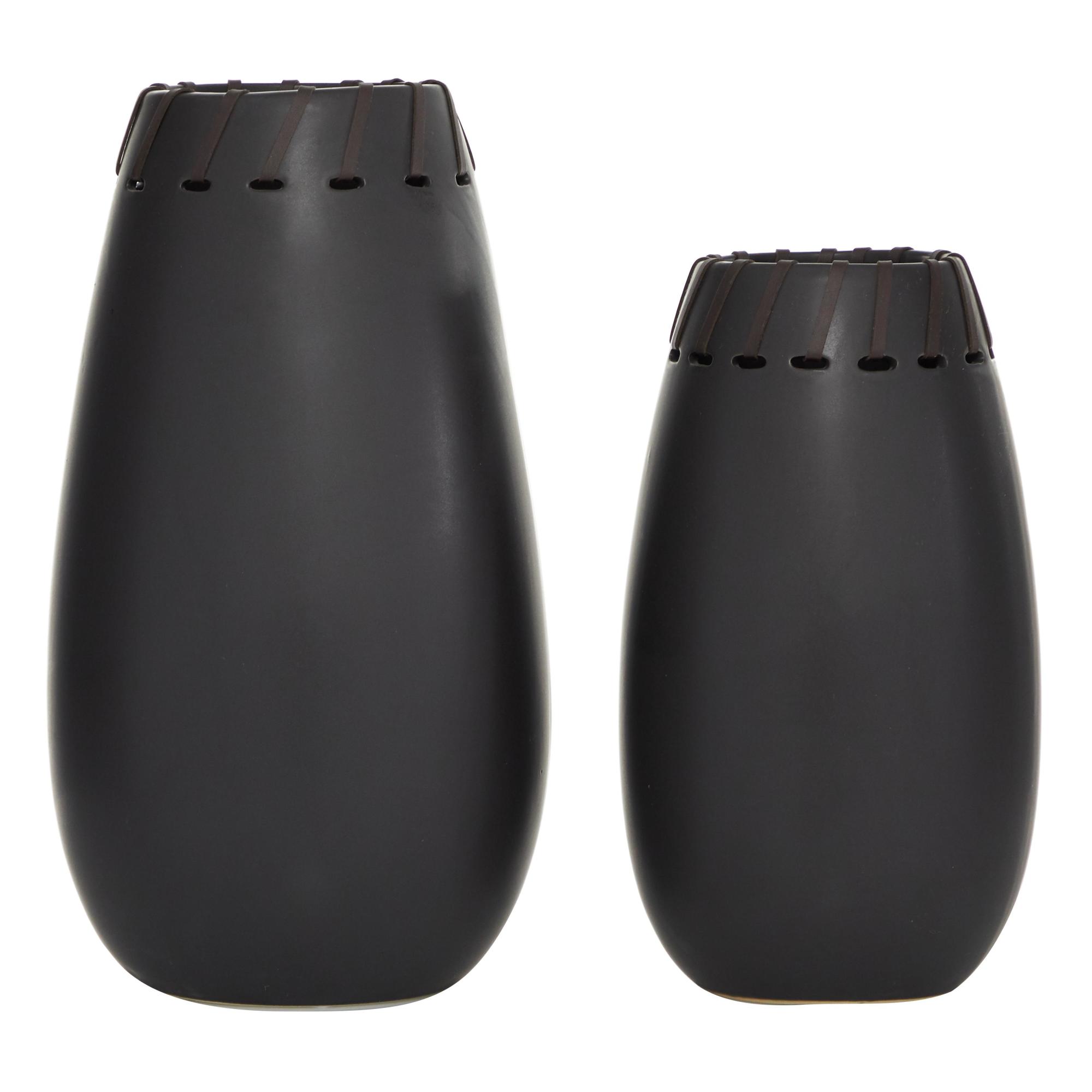 Set of 2 Black Ceramic Decorative Vase with Cut Out Patterns
