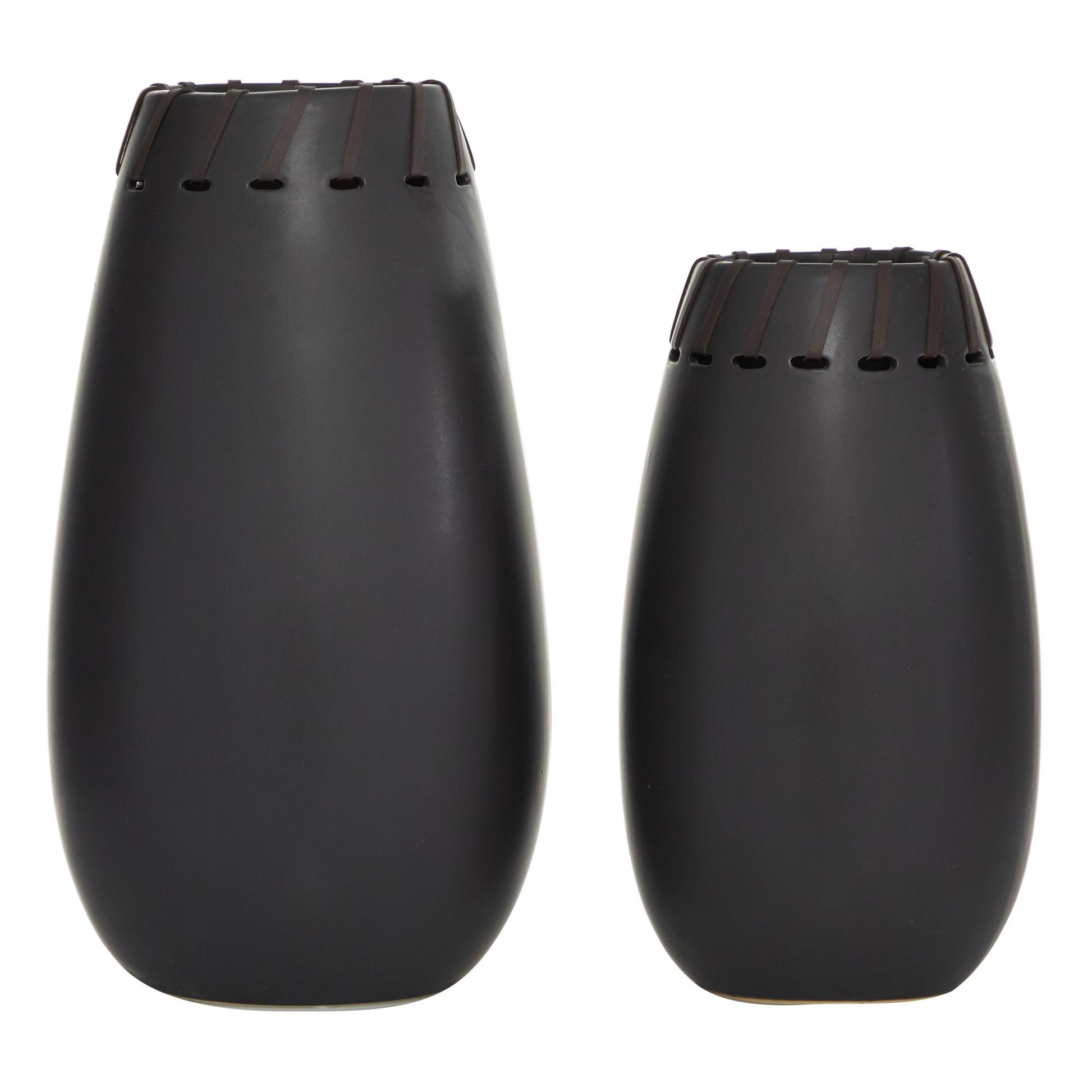 Set of 2 Black Ceramic Decorative Vase with Cut Out Patterns
