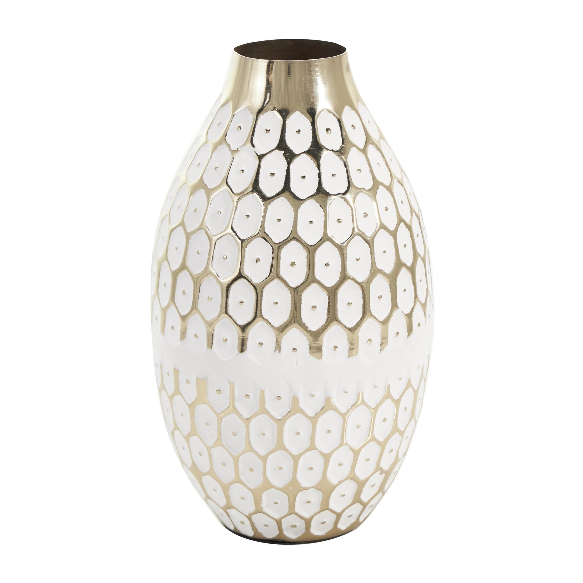 Geometric Gold Metal Geometric Dot Decorative Vase with White Accents