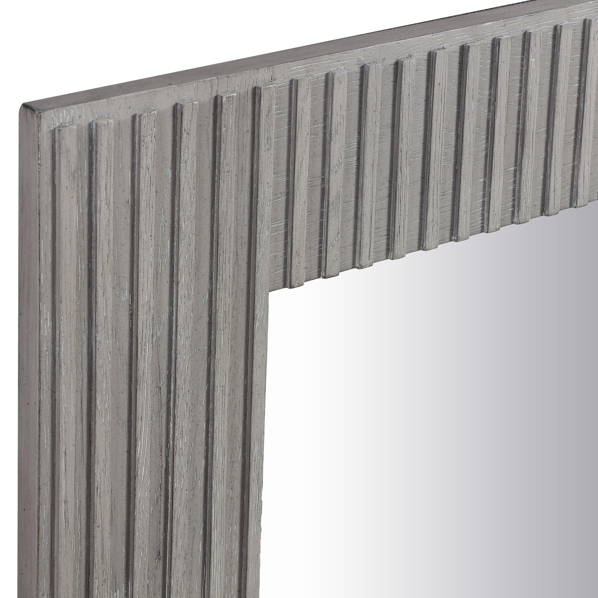 Gray Wood Washed Room Floor Mirror with Ribbed Frame