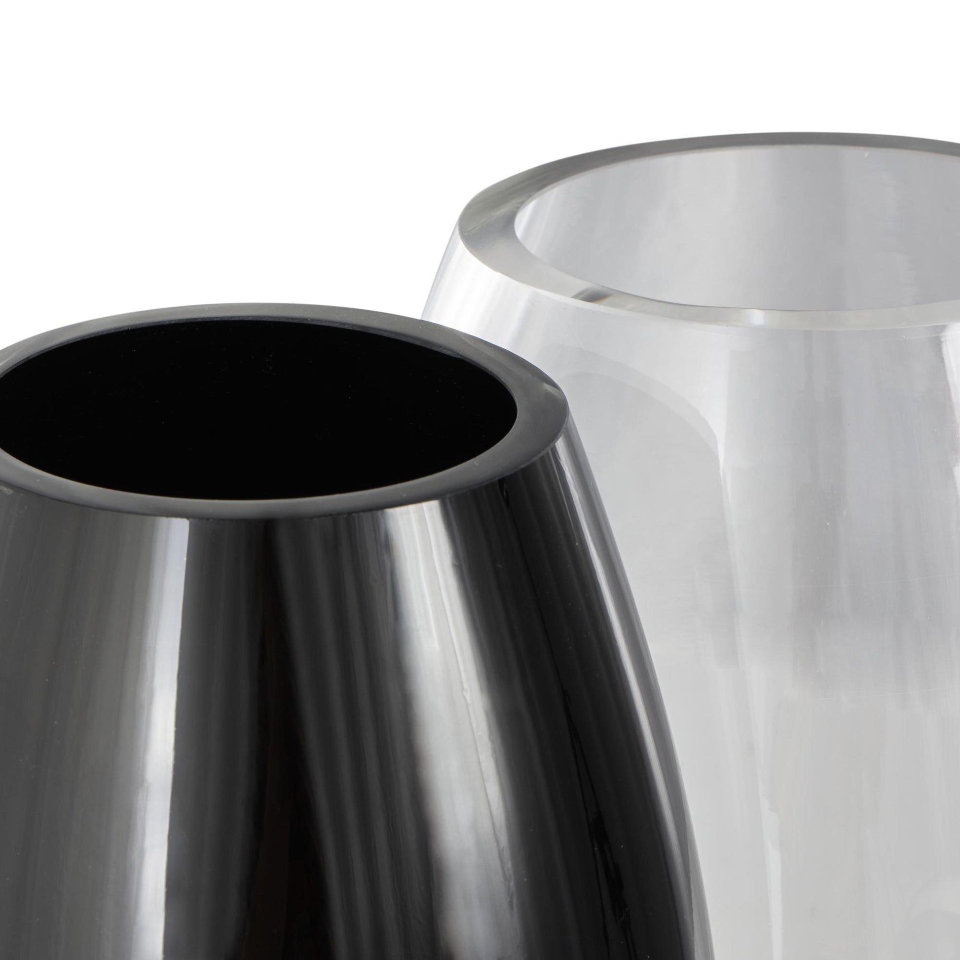 Abstract Black Recycled Glass Handmade Rounded 2 Opening 2 Opening Decorative Vase with Clear Glass Accent