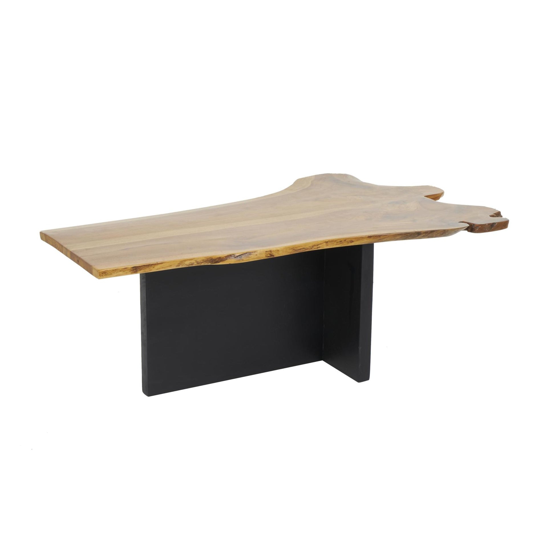 Brown Teak Wood Handmade Living Room Coffee Table with Brown Live Edge Tabletop