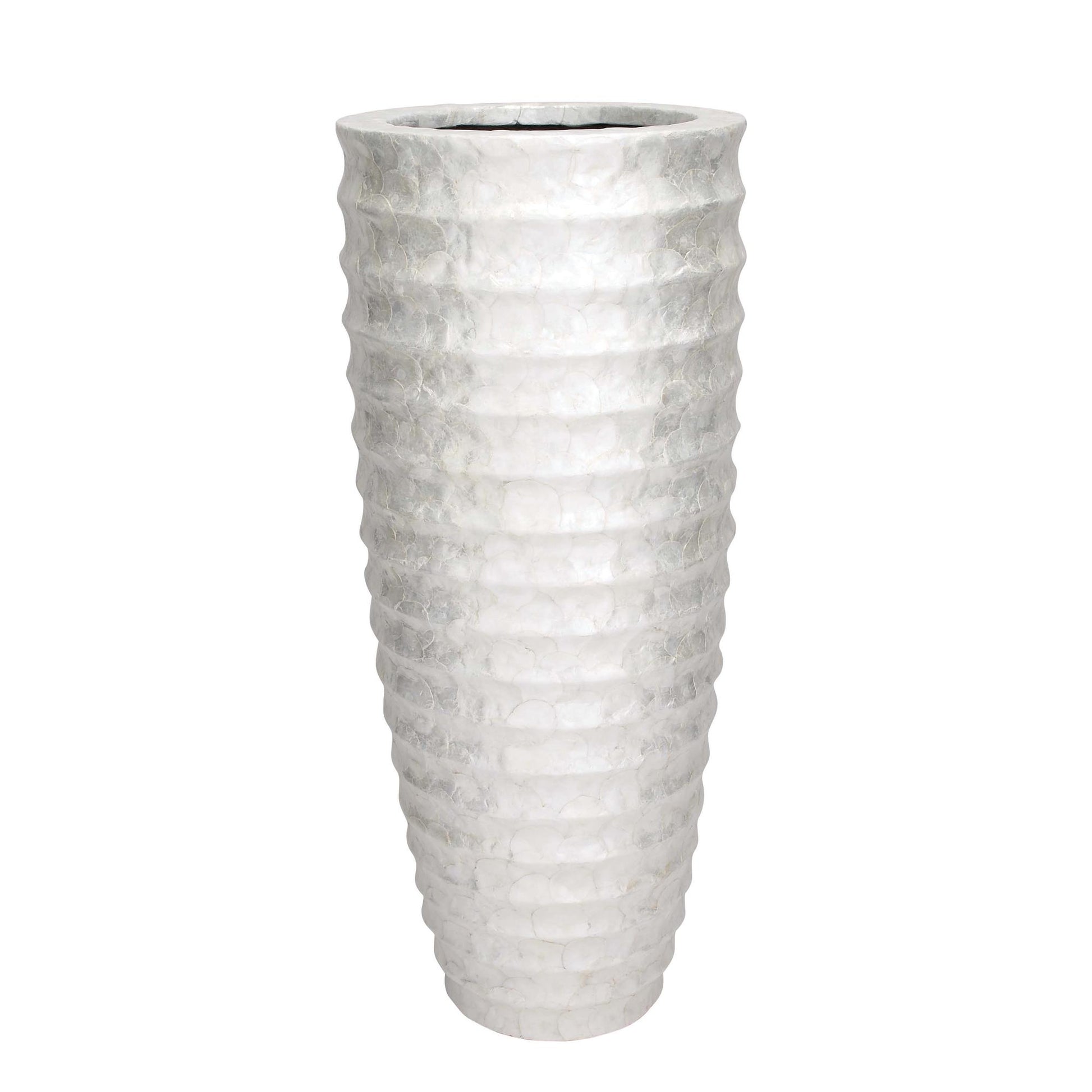 White Capiz Shell Tall Floor Decorative Vase with Ripple Design