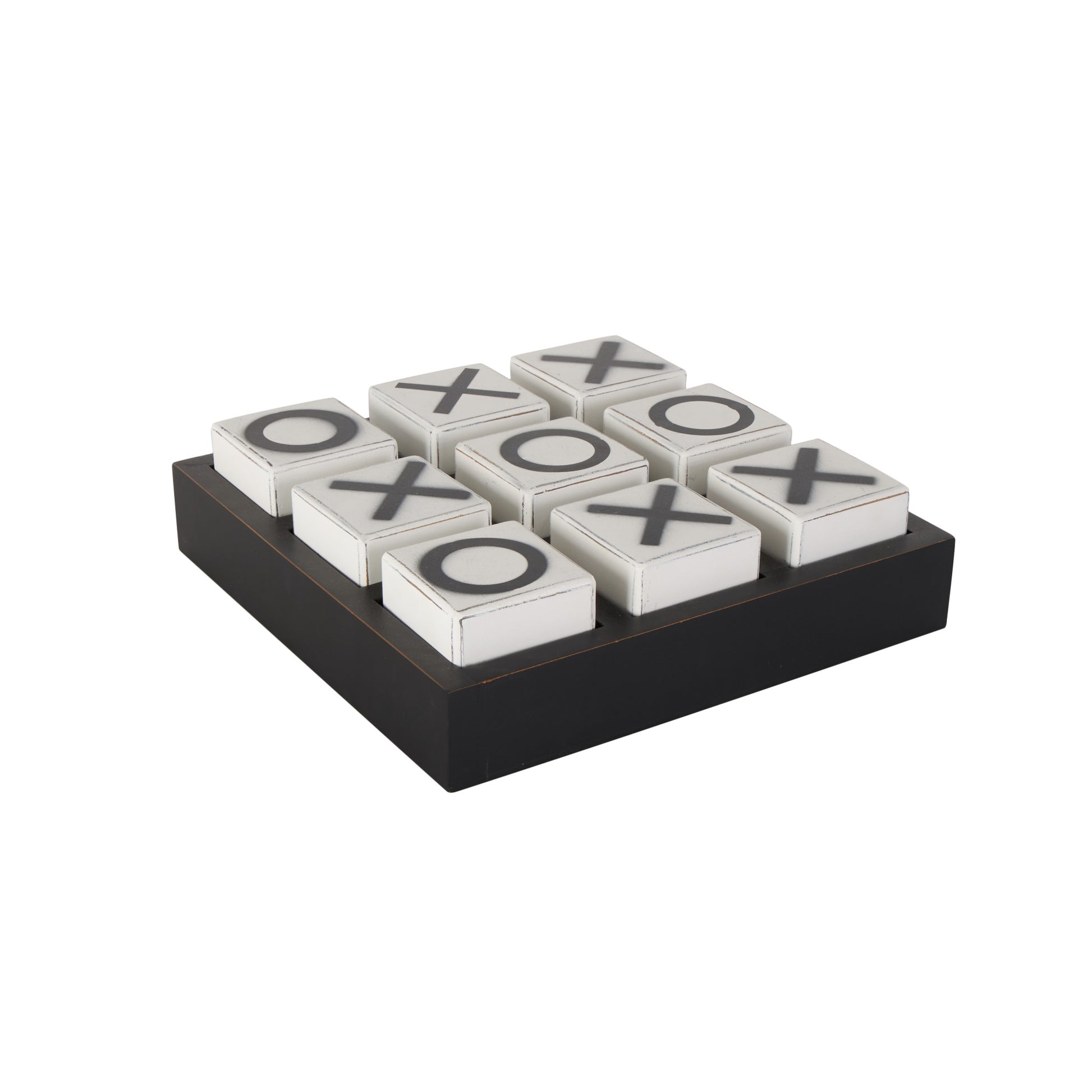 Tic Tac Toe Black Wooden Home Decor Game Set with White Block Pieces