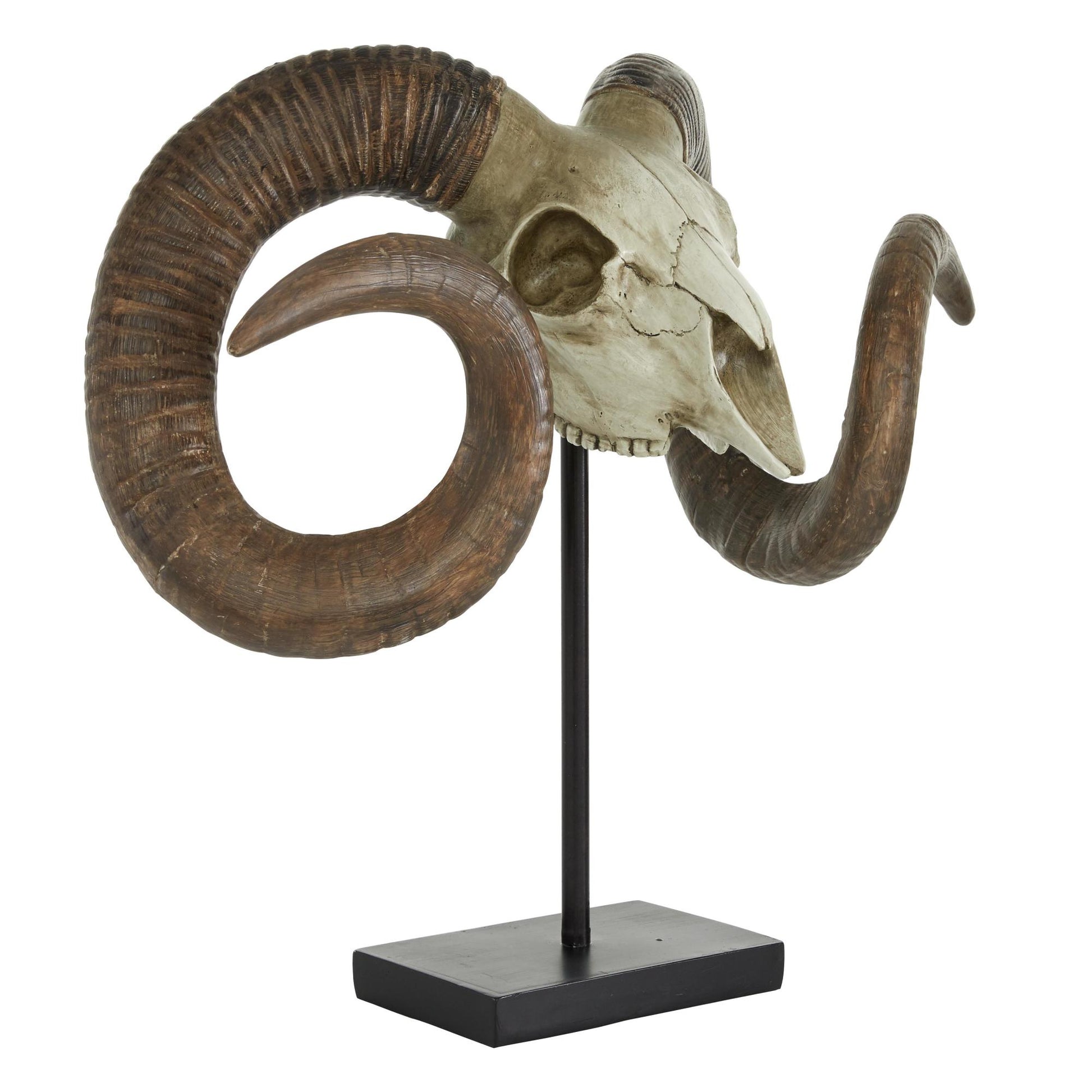 Ram Brown Polystone Skull Decorative Sculpture