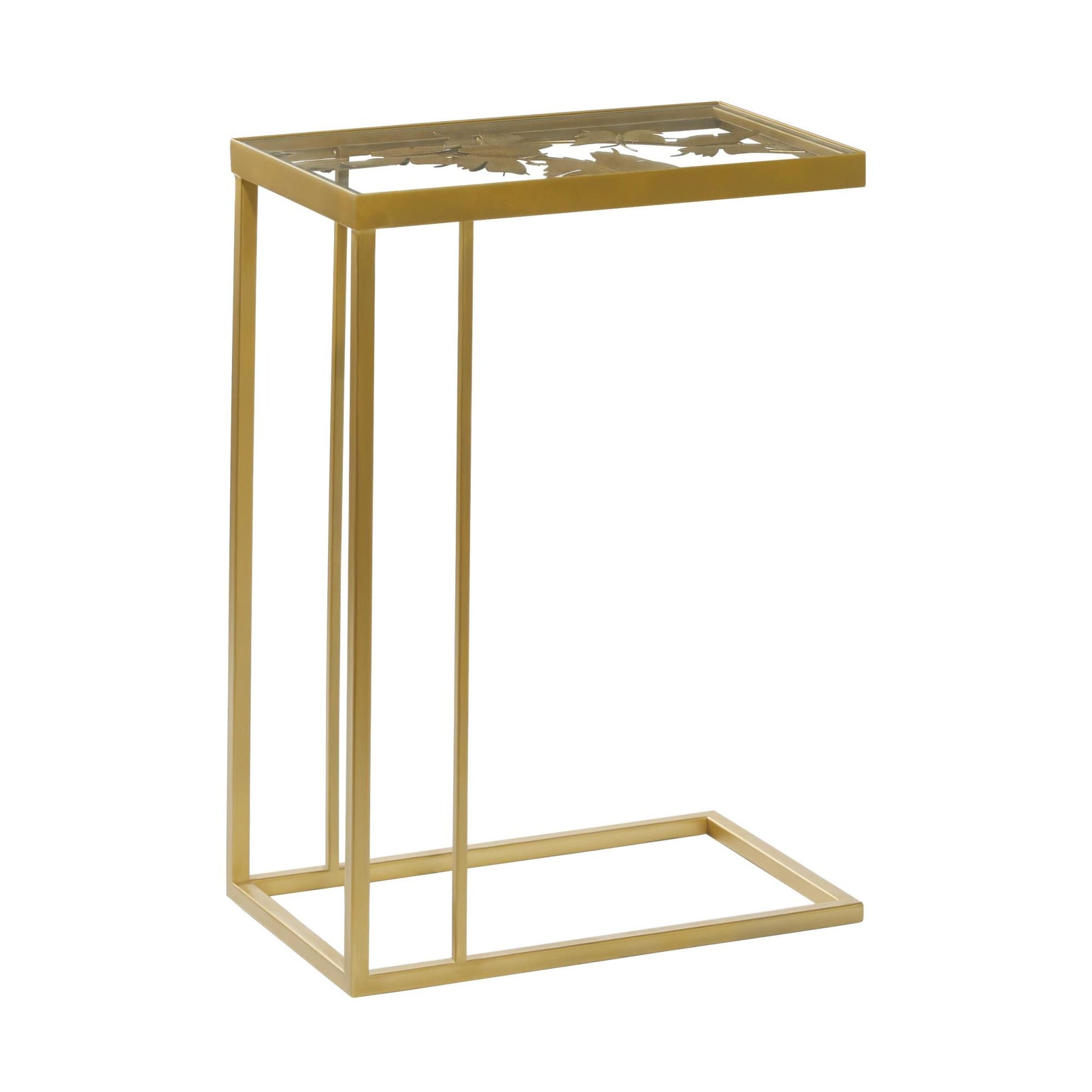 Gold Metal Side End Accent Table with Clear Glass Top