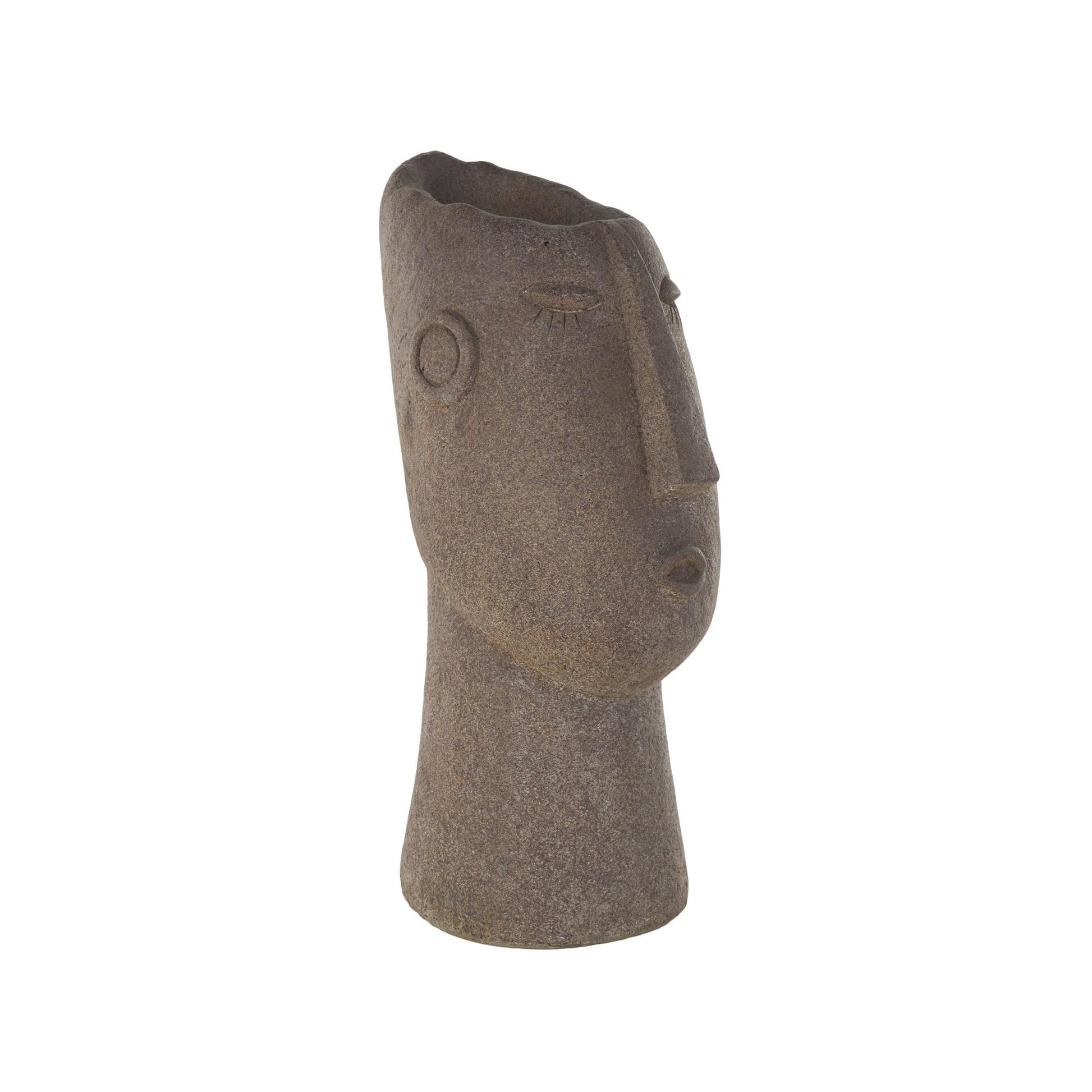Woman Brown Magnesium Oxide Textured Easter Island Head Indoor Outdoor Planter